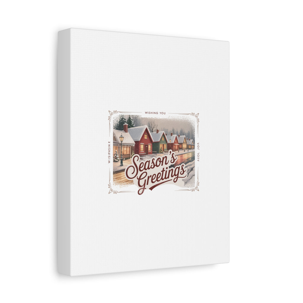 Season's Greetings Vintage Christmas Postcard Canvas | Retro Holiday Wall Art