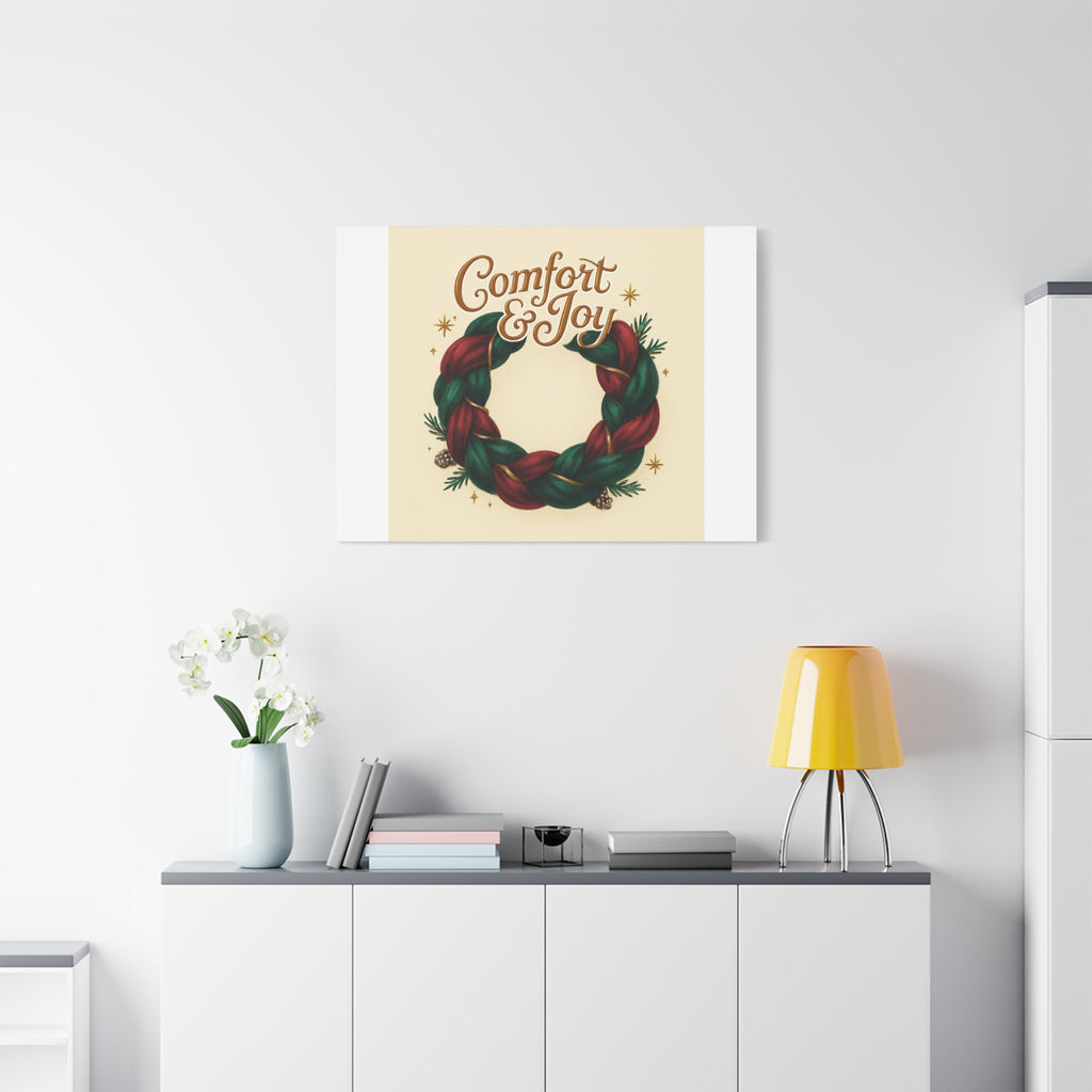 Christmas Wreath Canvas - "Comfort & Joy" Holiday Wall Art