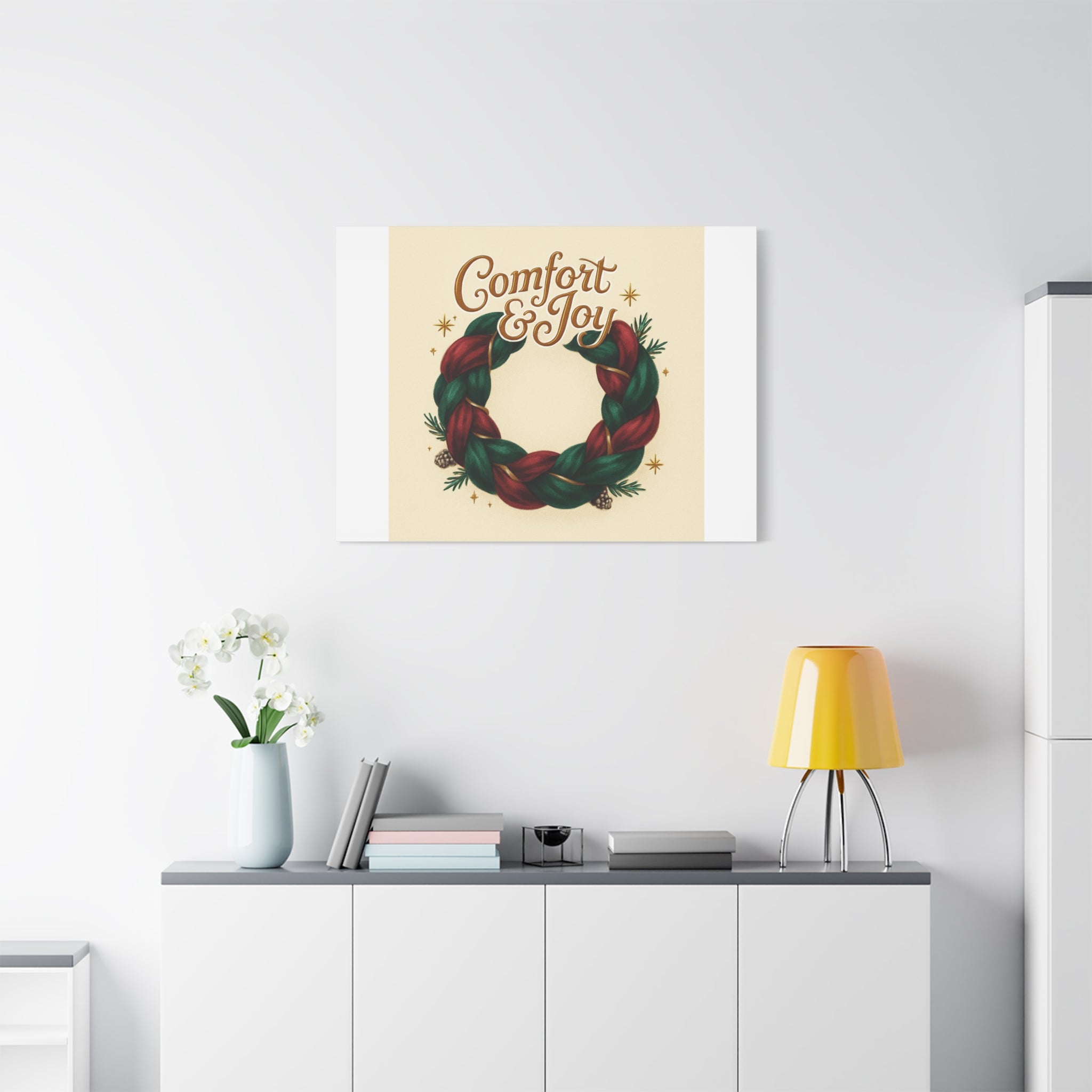 Christmas Wreath Canvas - "Comfort & Joy" Holiday Wall Art