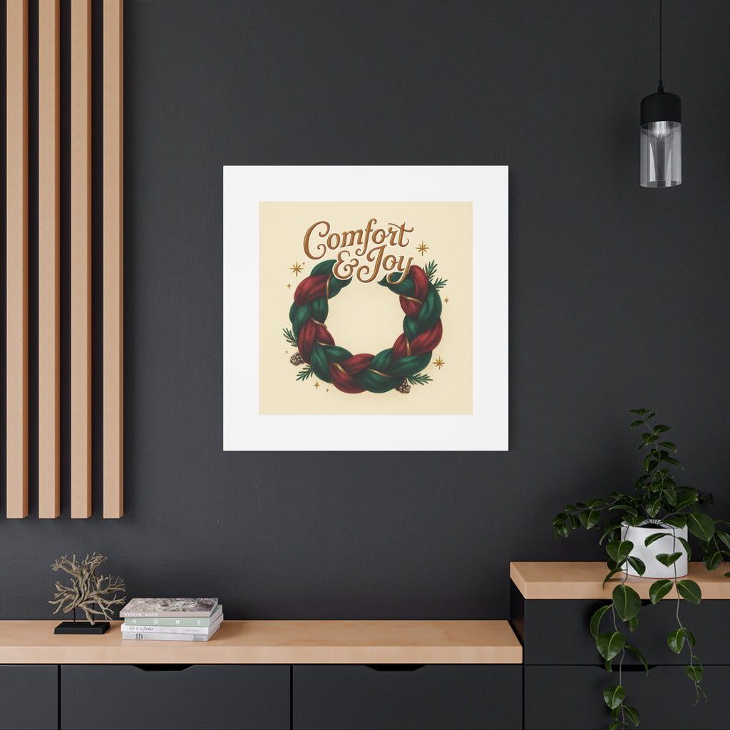Christmas Wreath Canvas - "Comfort & Joy" Holiday Wall Art