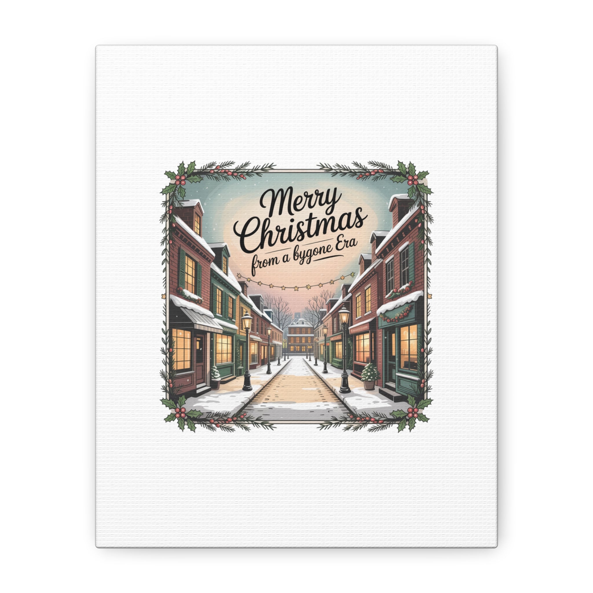 Merry Christmas Vintage Postcard Canvas | Retro Holiday Card Design