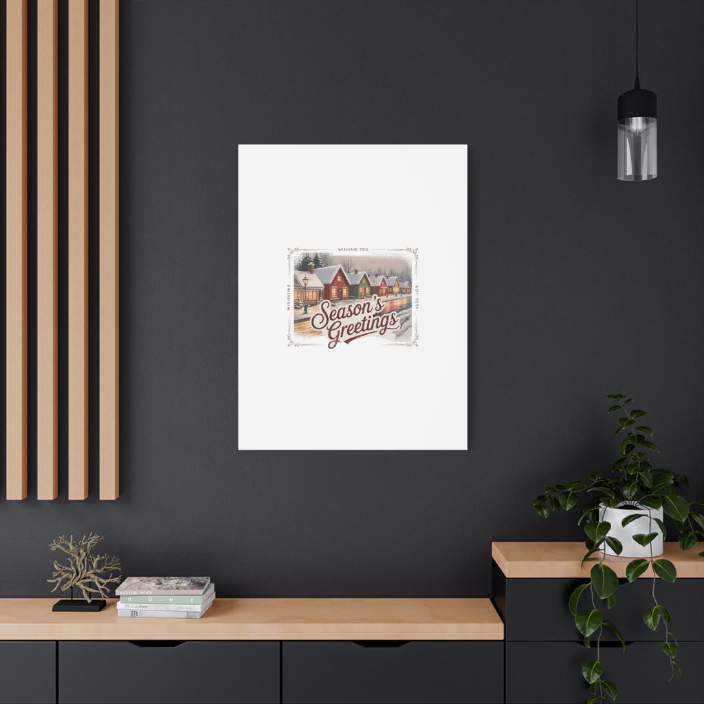Season's Greetings Vintage Christmas Postcard Canvas | Retro Holiday Wall Art