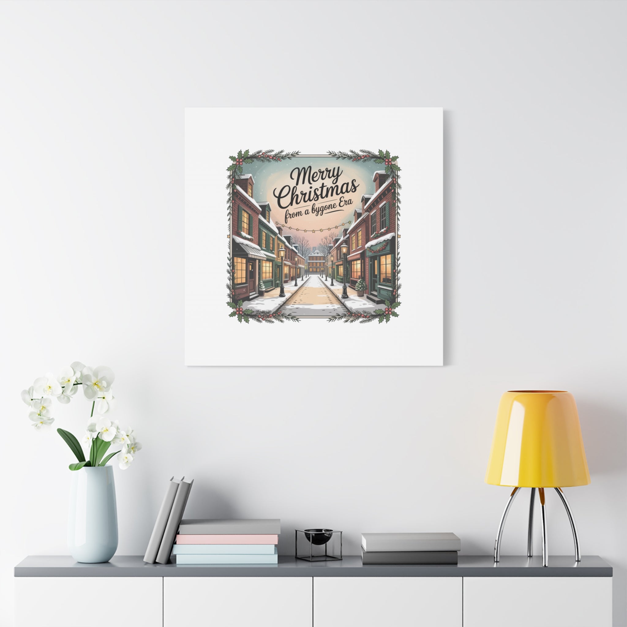 Merry Christmas Vintage Postcard Canvas | Retro Holiday Card Design