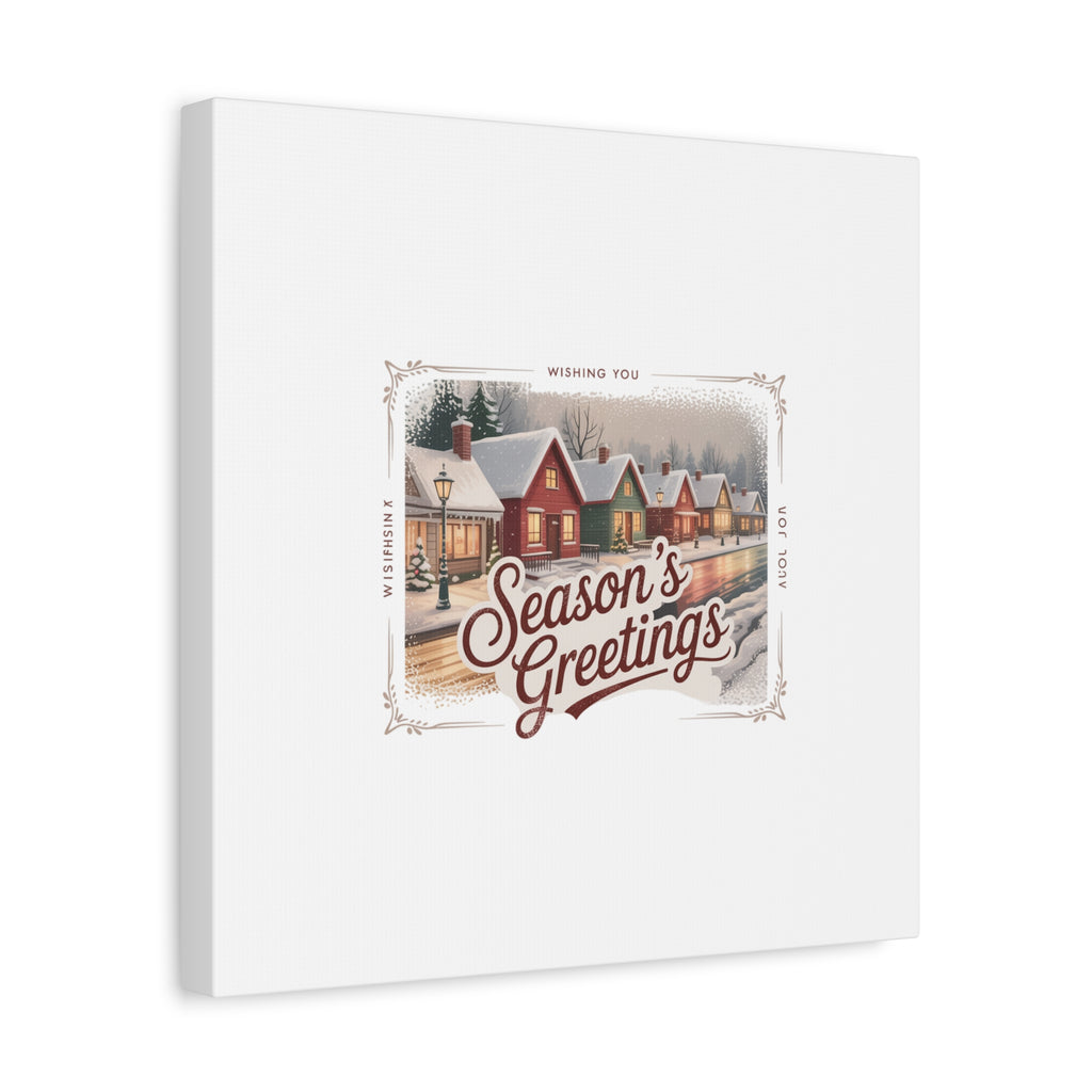 Season's Greetings Vintage Christmas Postcard Canvas | Retro Holiday Wall Art