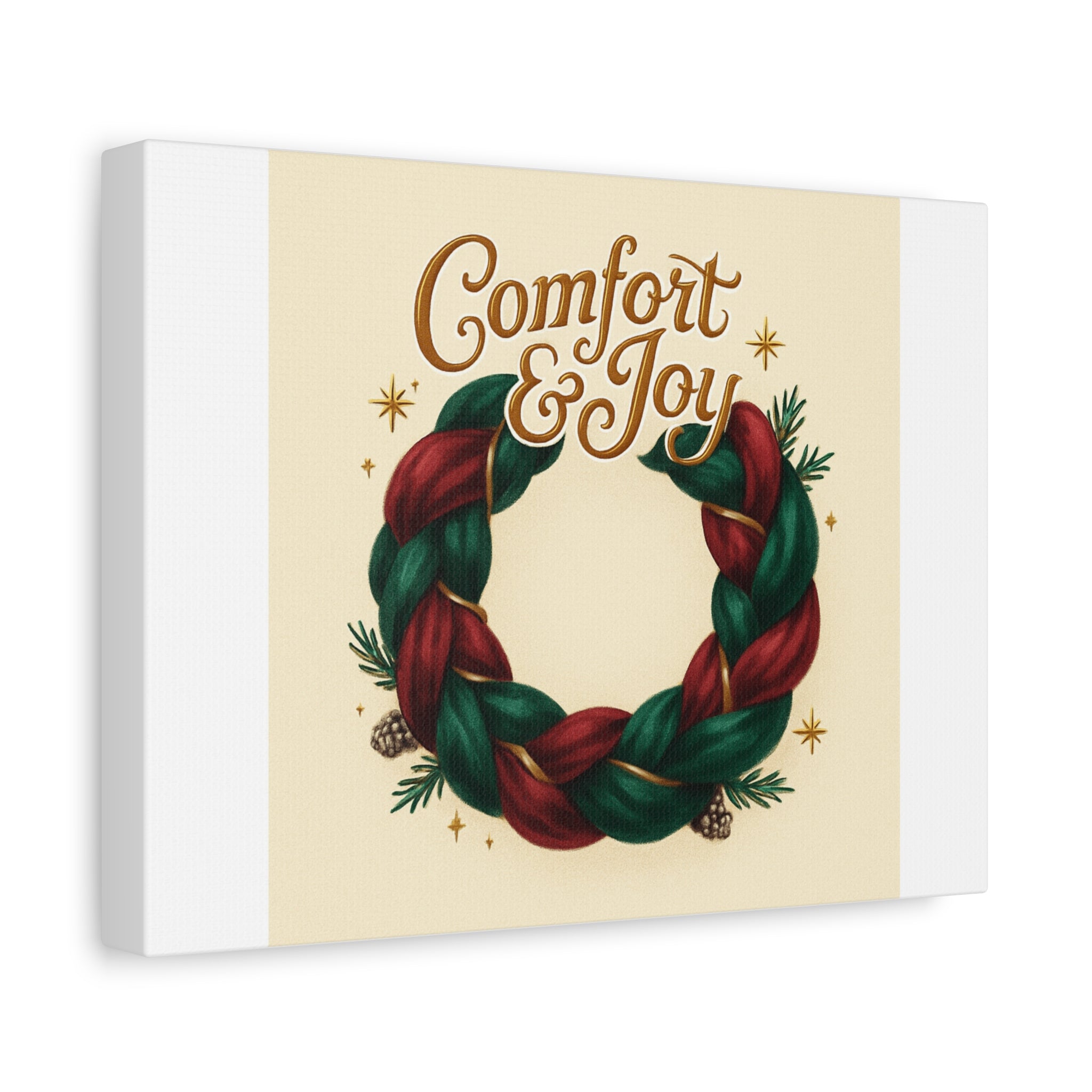Christmas Wreath Canvas - "Comfort & Joy" Holiday Wall Art