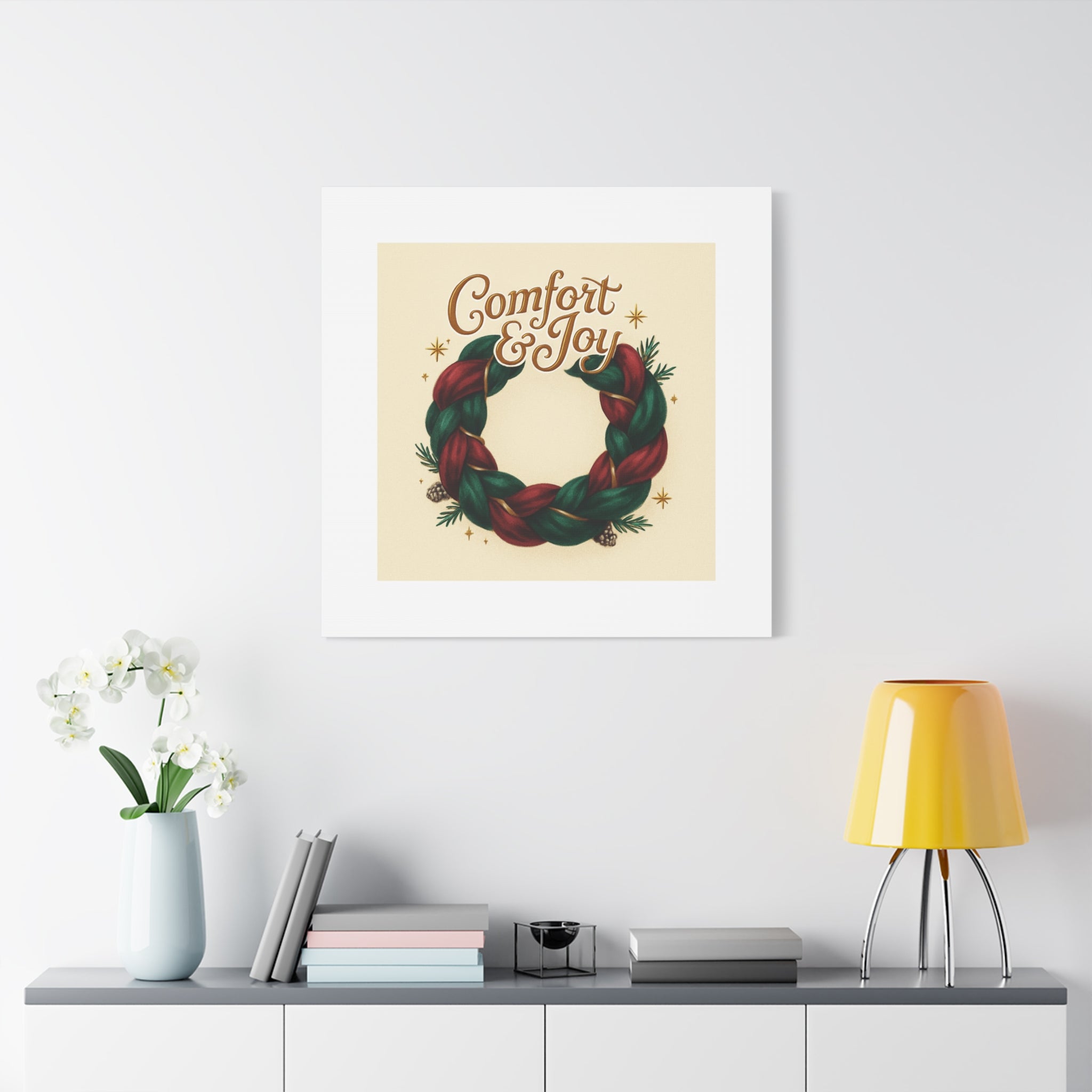 Christmas Wreath Canvas - "Comfort & Joy" Holiday Wall Art