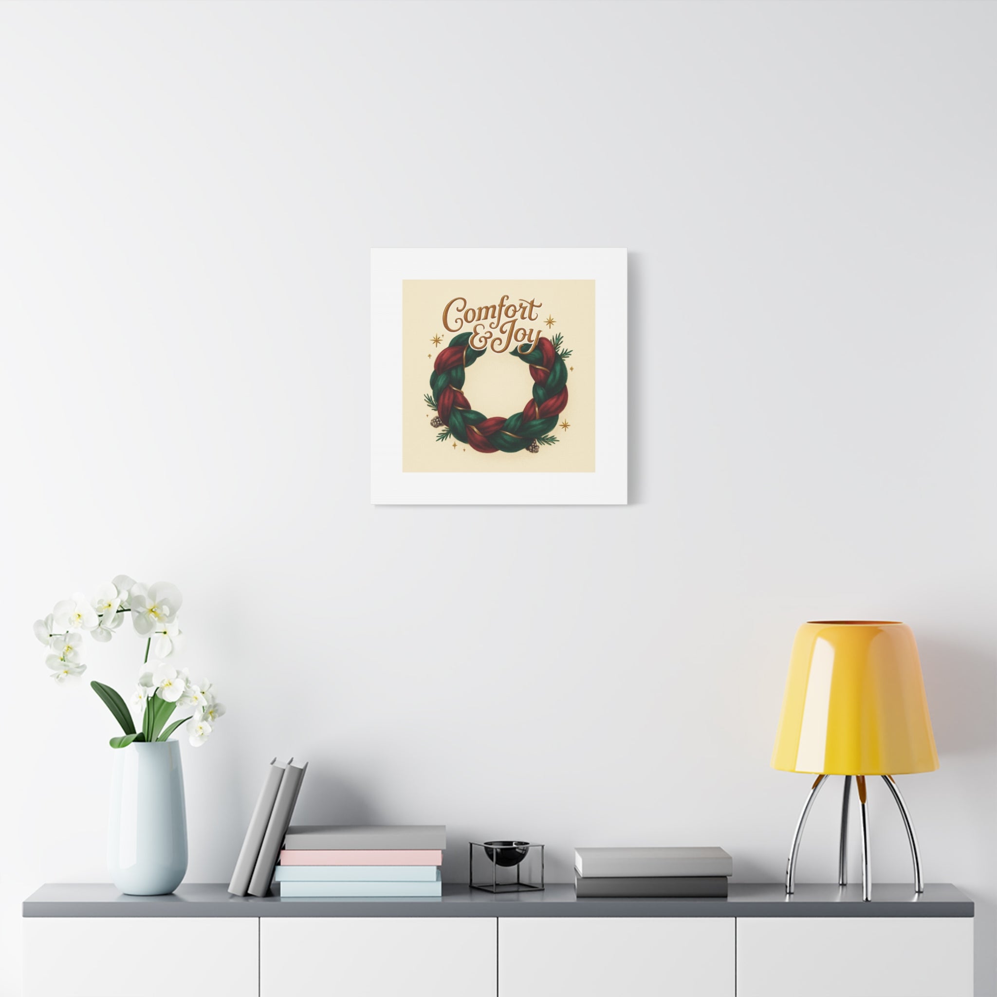 Christmas Wreath Canvas - "Comfort & Joy" Holiday Wall Art