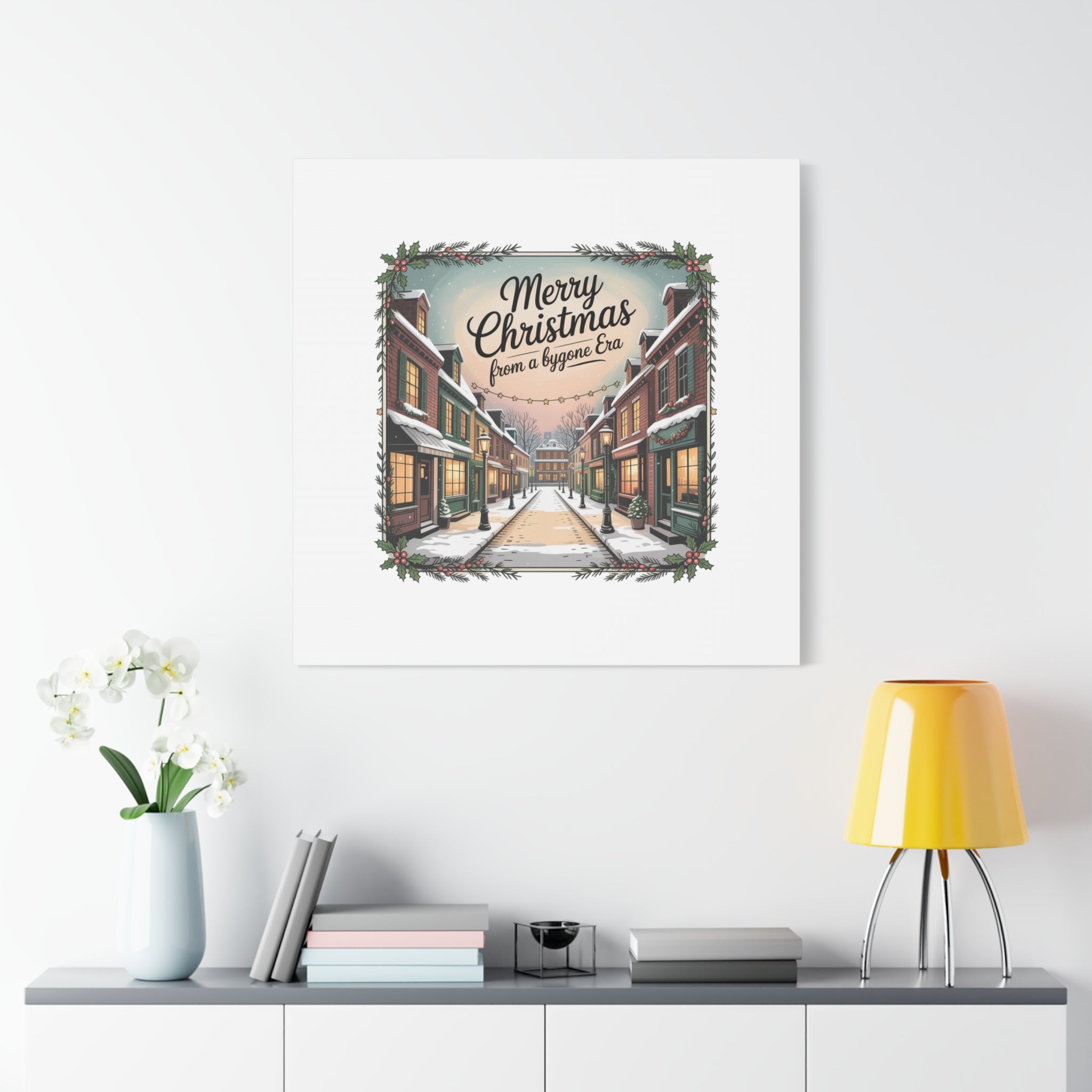 Merry Christmas Vintage Postcard Canvas | Retro Holiday Card Design