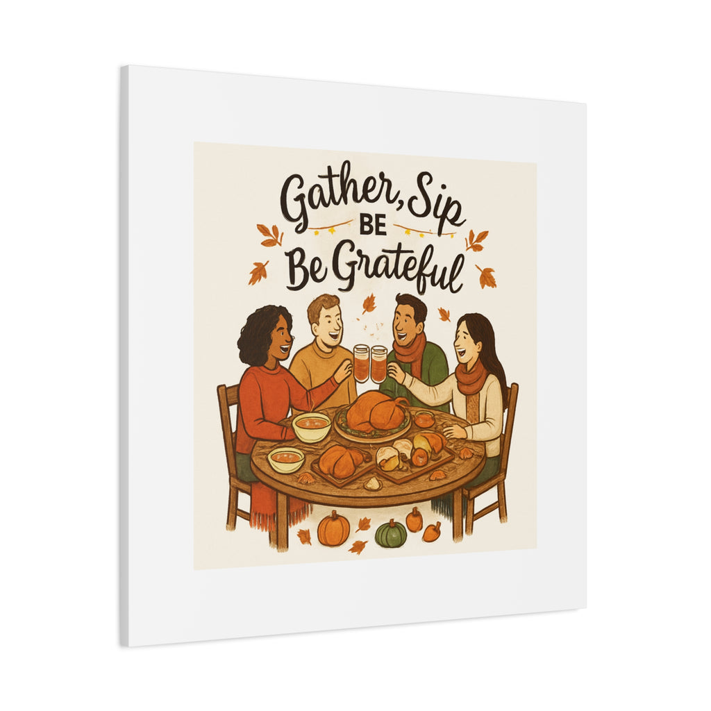 Gather, Sip, Be Grateful Canvas — Thanksgiving Wall Art