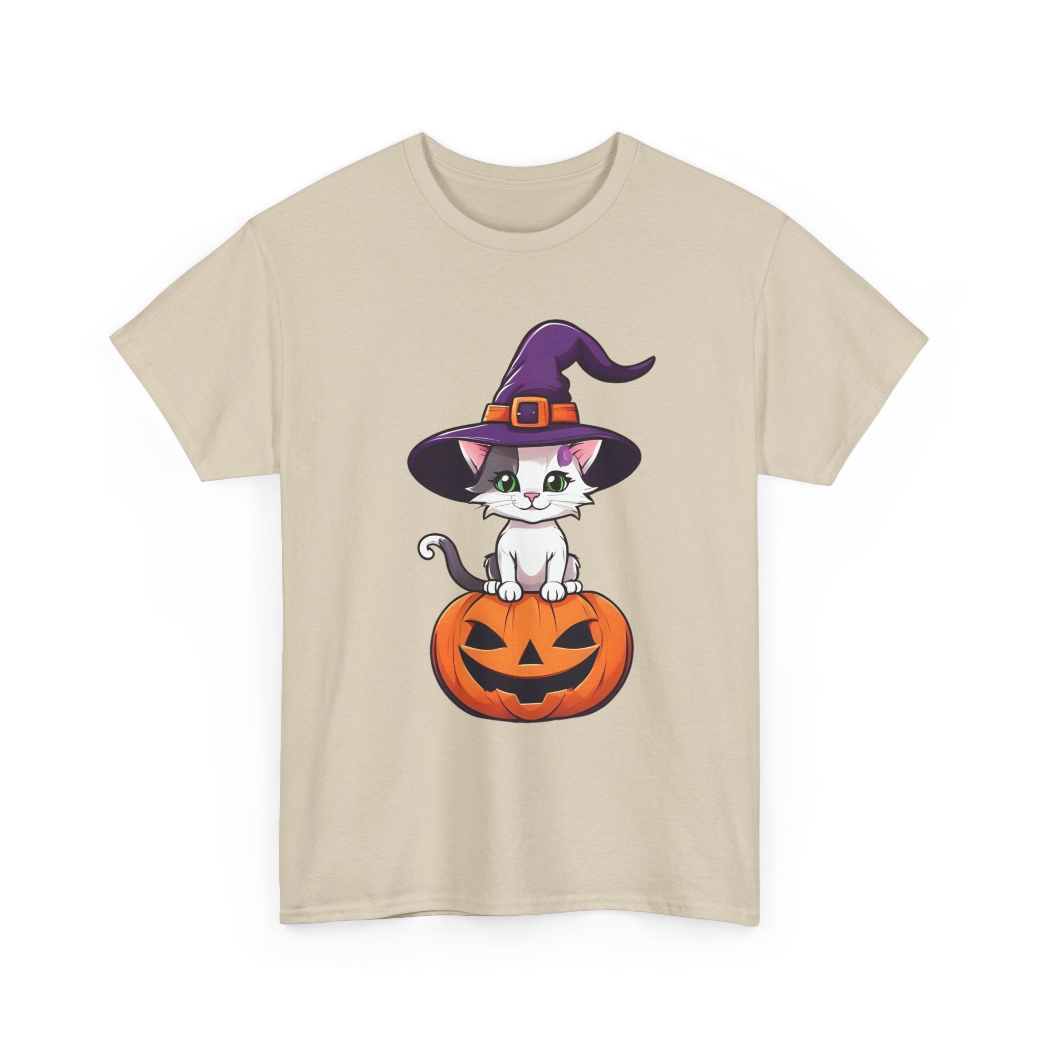 Halloween Kitten Tee, Witch Hat Cat Shirt, Pumpkin Cartoon Tshirt, Fall Season Unisex Top, Spooky Graphic Tee, Cute Animal Costume Apparel