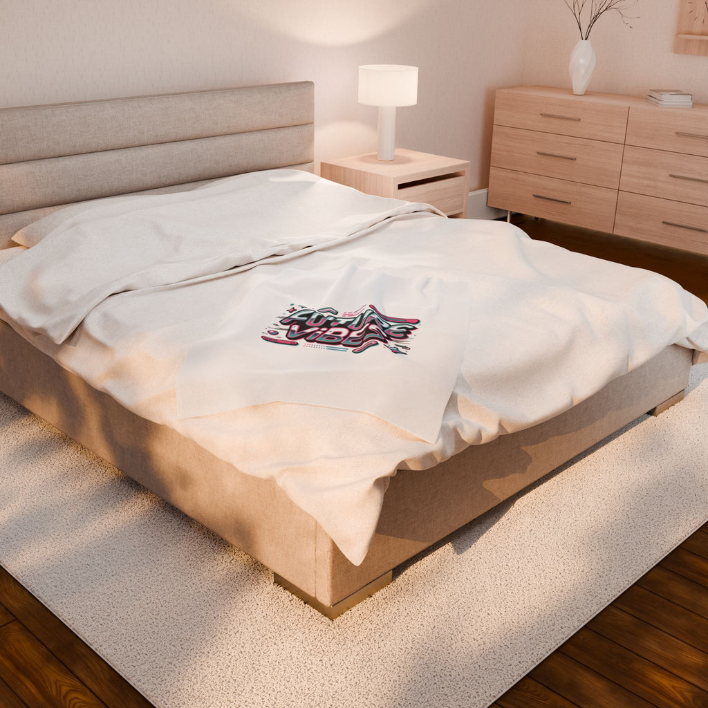 Future Vibes Velveteen Blanket | Y2K cyber holo retro tech chrome text