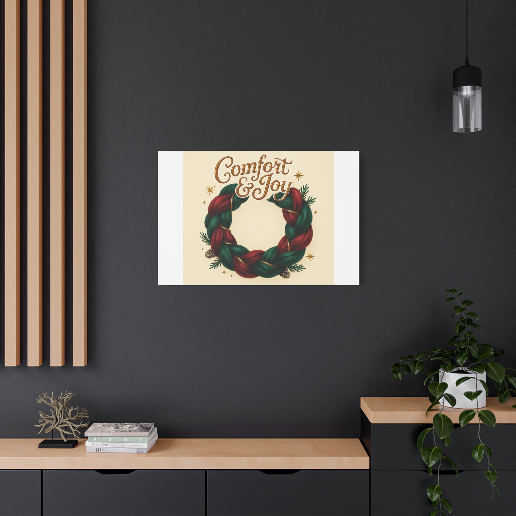 Christmas Wreath Canvas - "Comfort & Joy" Holiday Wall Art