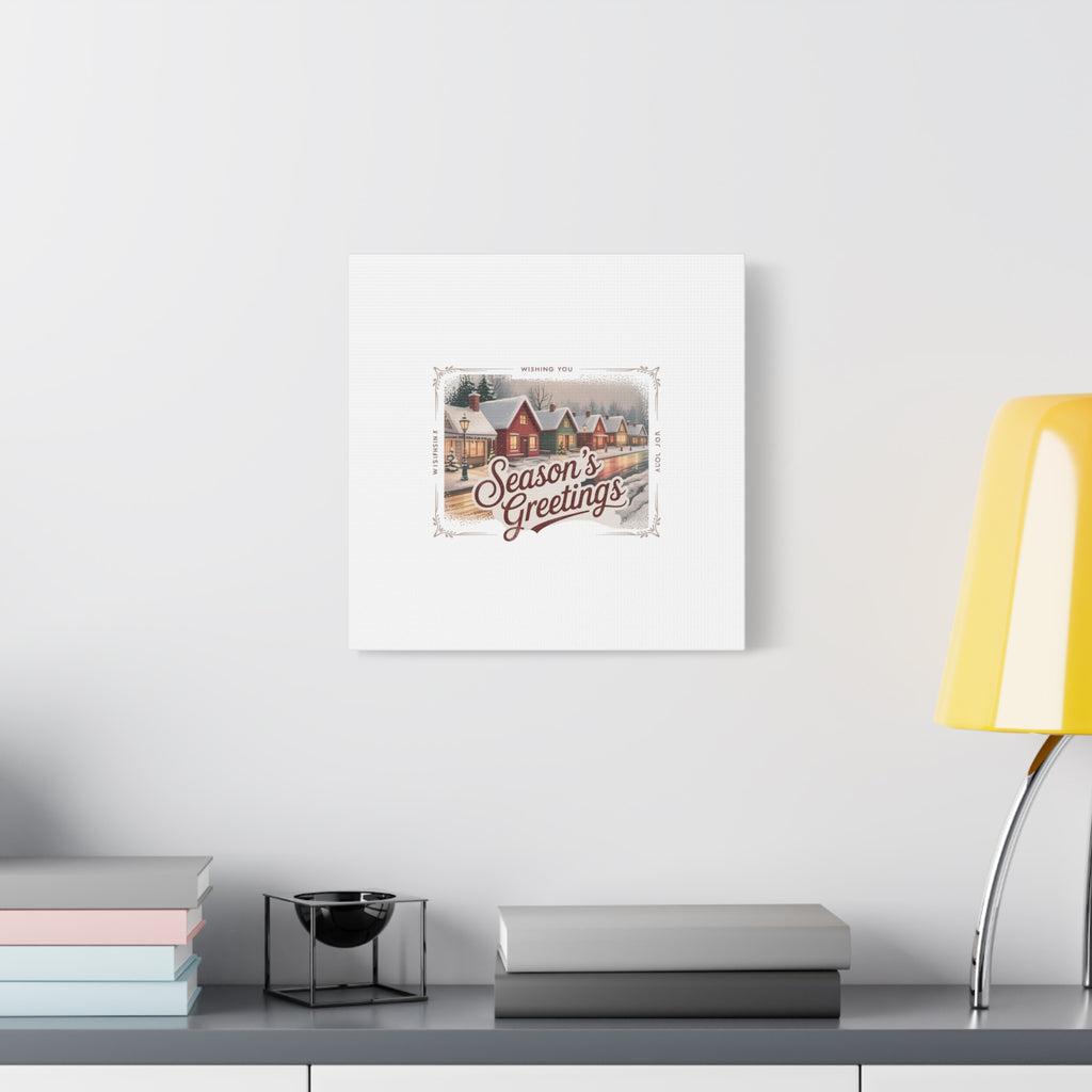 Season's Greetings Vintage Christmas Postcard Canvas | Retro Holiday Wall Art