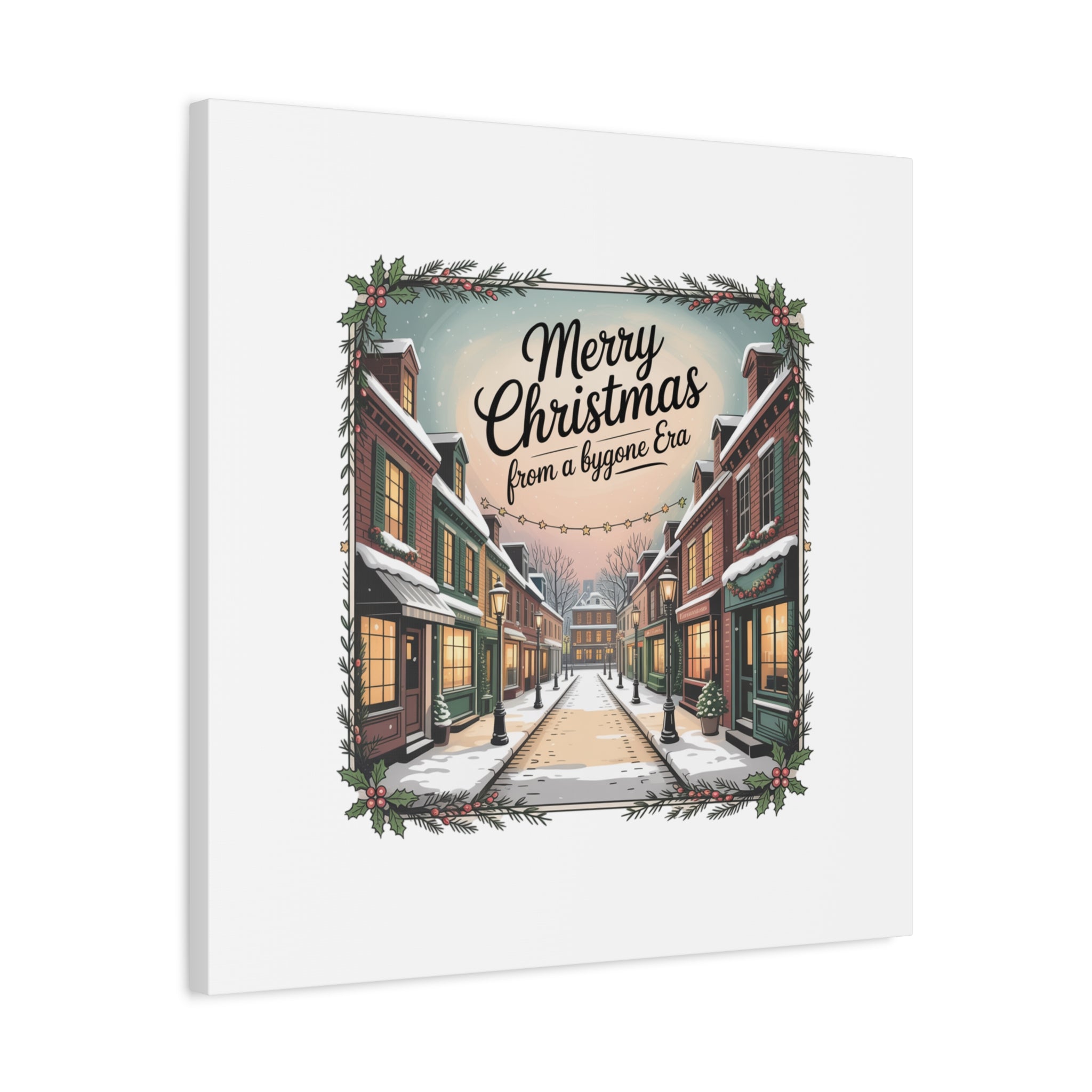 Merry Christmas Vintage Postcard Canvas | Retro Holiday Card Design
