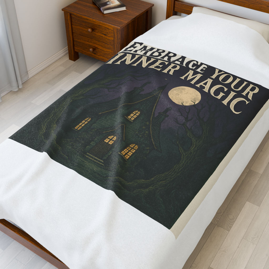 Velveteen Plush Blanket — "Embrace Your Inner Magic" Cottage Moonlight Throw