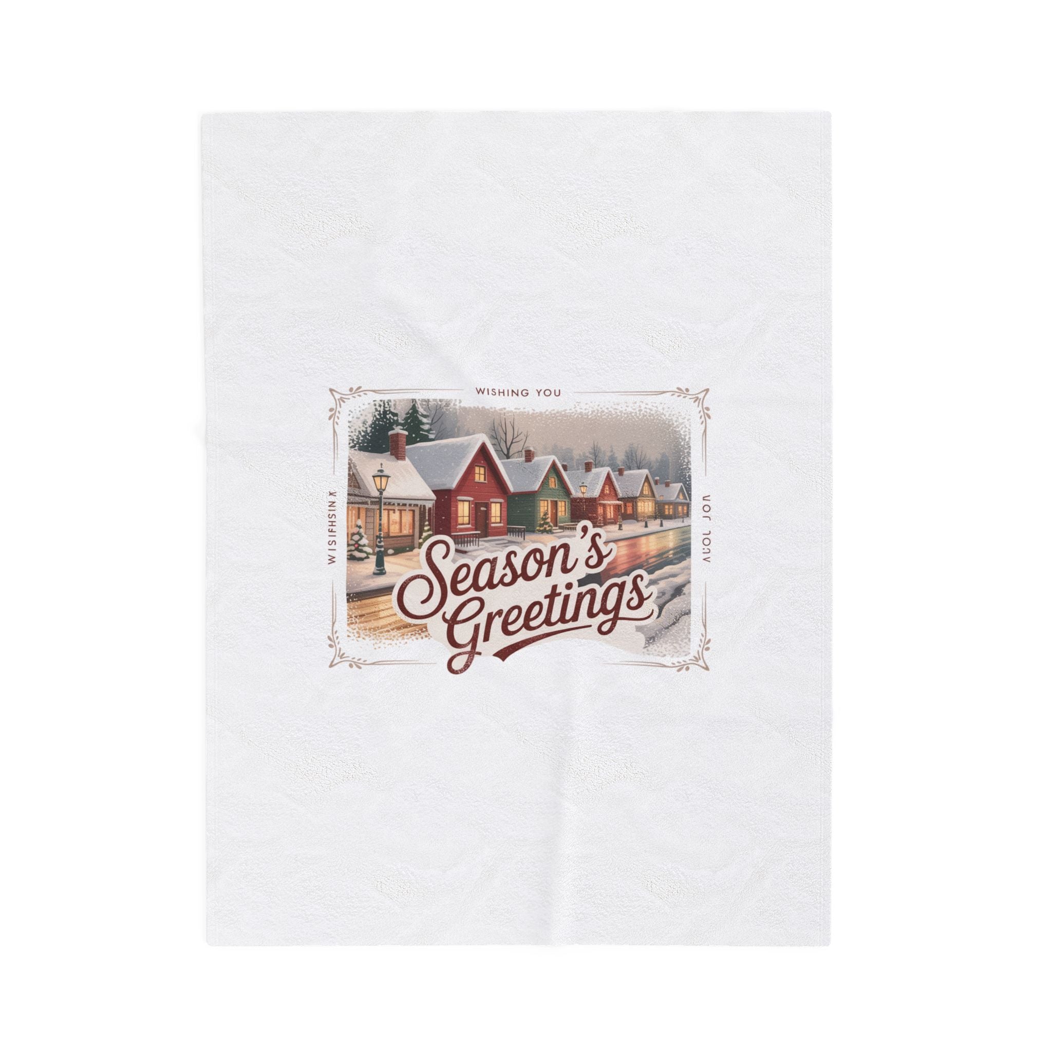 Season's Greetings Vintage Postcard Velveteen Blanket | Retro Christmas, sepia holiday