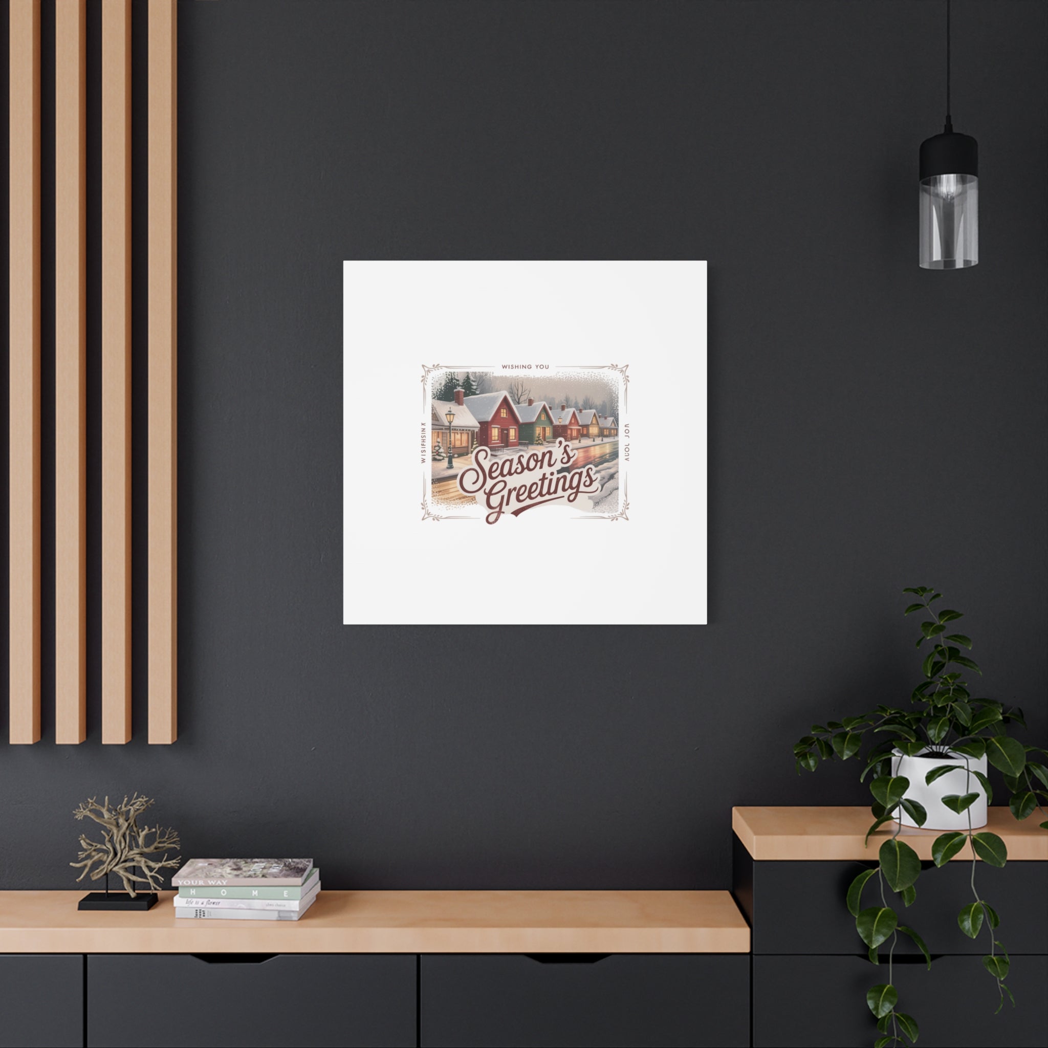 Season's Greetings Vintage Christmas Postcard Canvas | Retro Holiday Wall Art