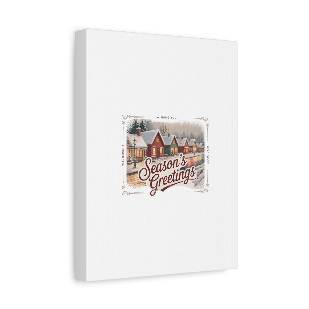 Season's Greetings Vintage Christmas Postcard Canvas | Retro Holiday Wall Art