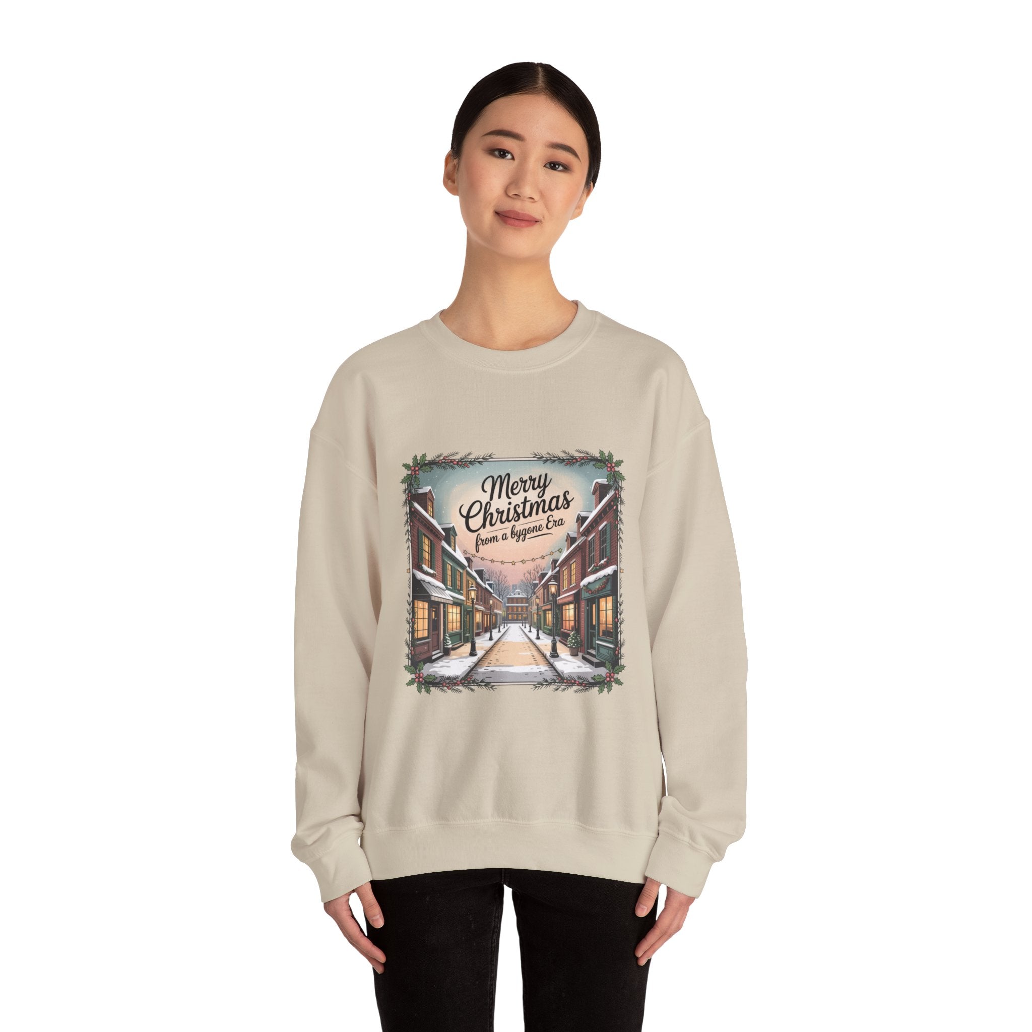 Vintage Christmas Postcard Sweatshirt | retro holiday card design, sepia holiday