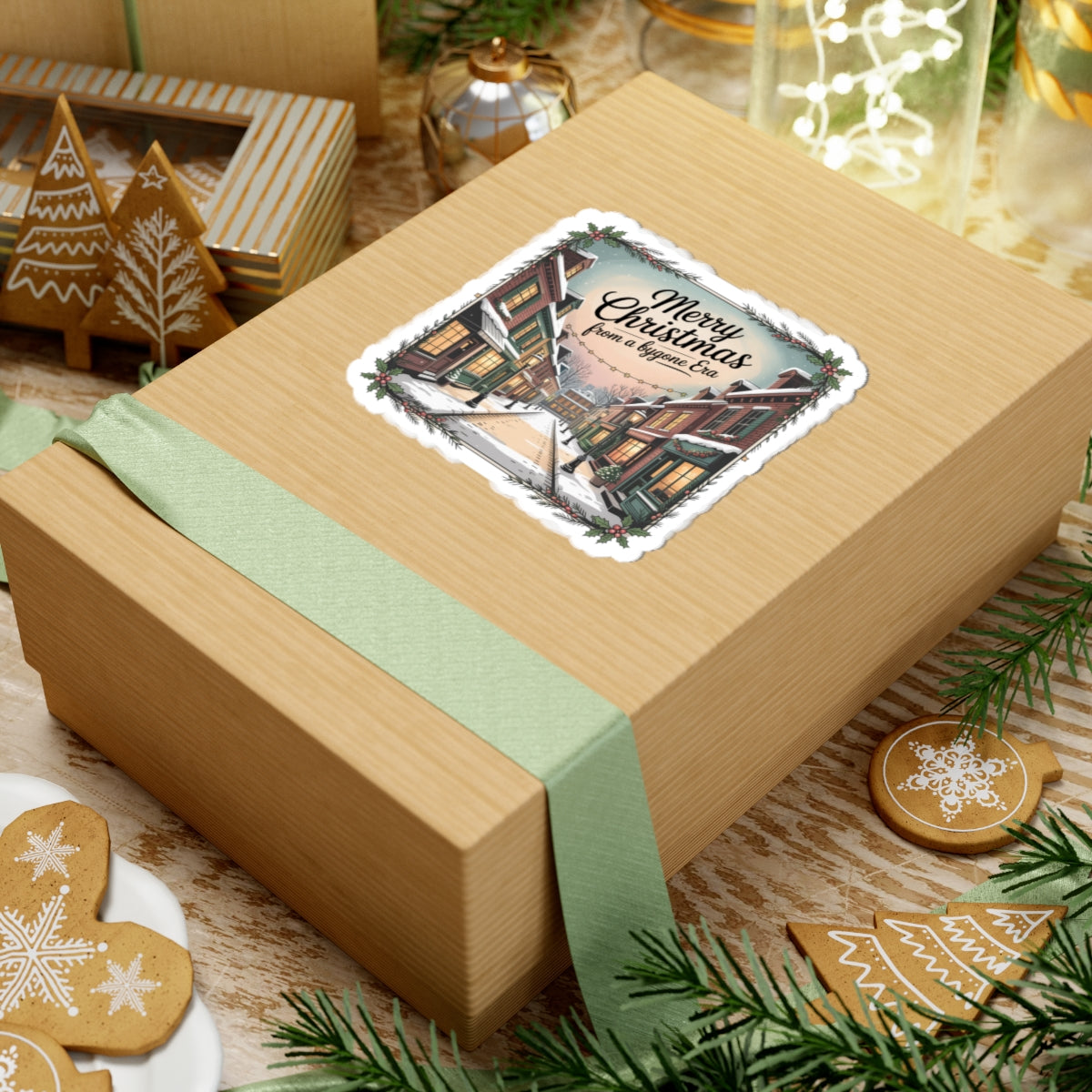 Vintage Christmas Postcard Kiss-Cut Stickers | Retro Holiday Card Design