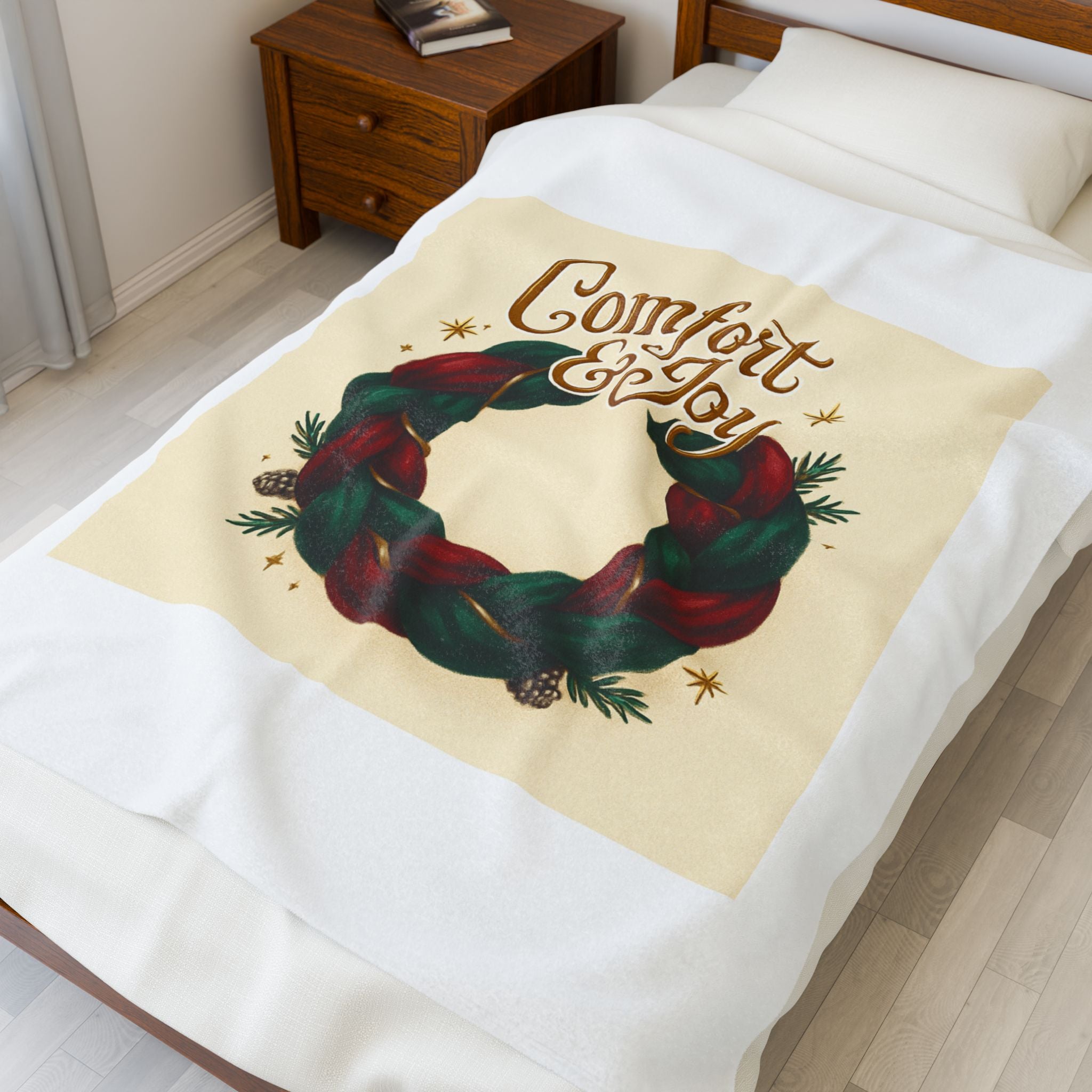 Comfort & Joy Wreath Velveteen Plush Blanket — Holiday Cozy Throw