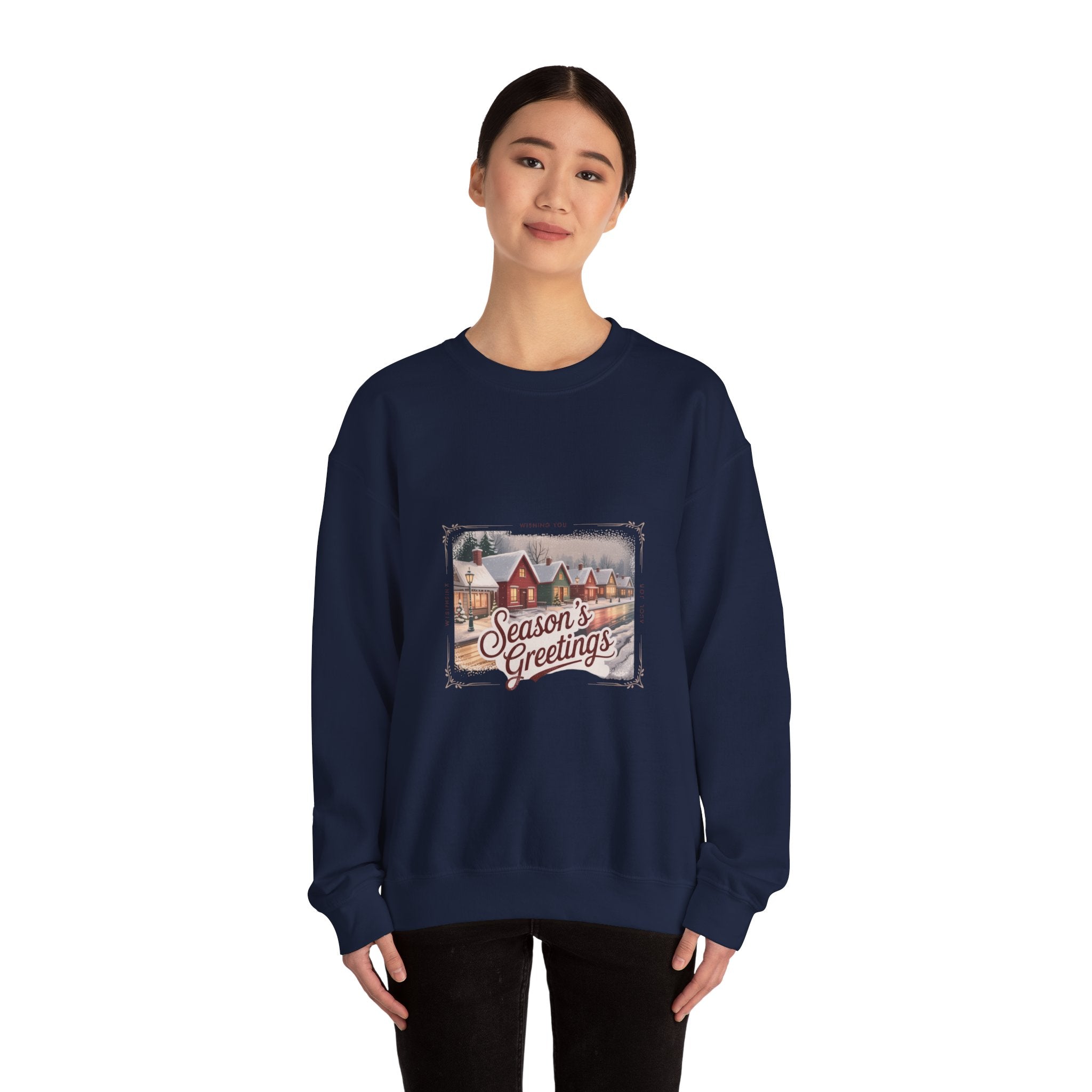 Vintage Christmas Postcard Crewneck Sweatshirt | retro holiday card design, sepia holiday