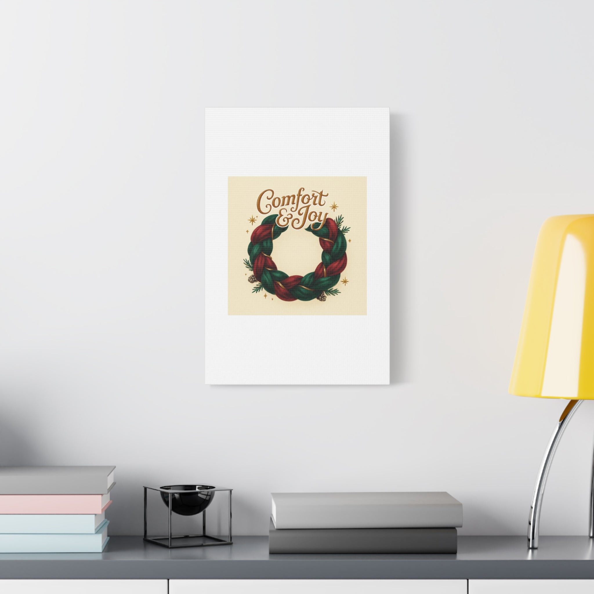 Christmas Wreath Canvas - "Comfort & Joy" Holiday Wall Art