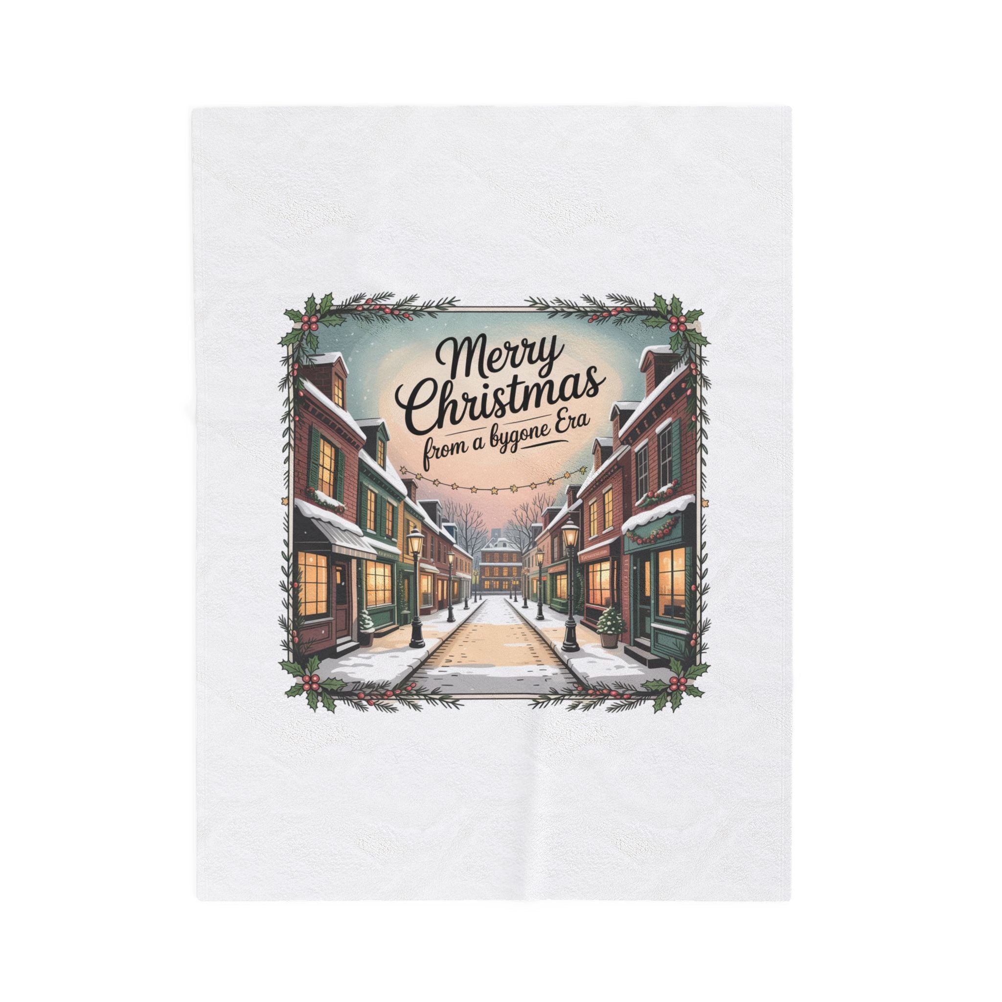 Vintage Christmas Postcard Velveteen Blanket | Retro Holiday Card Design