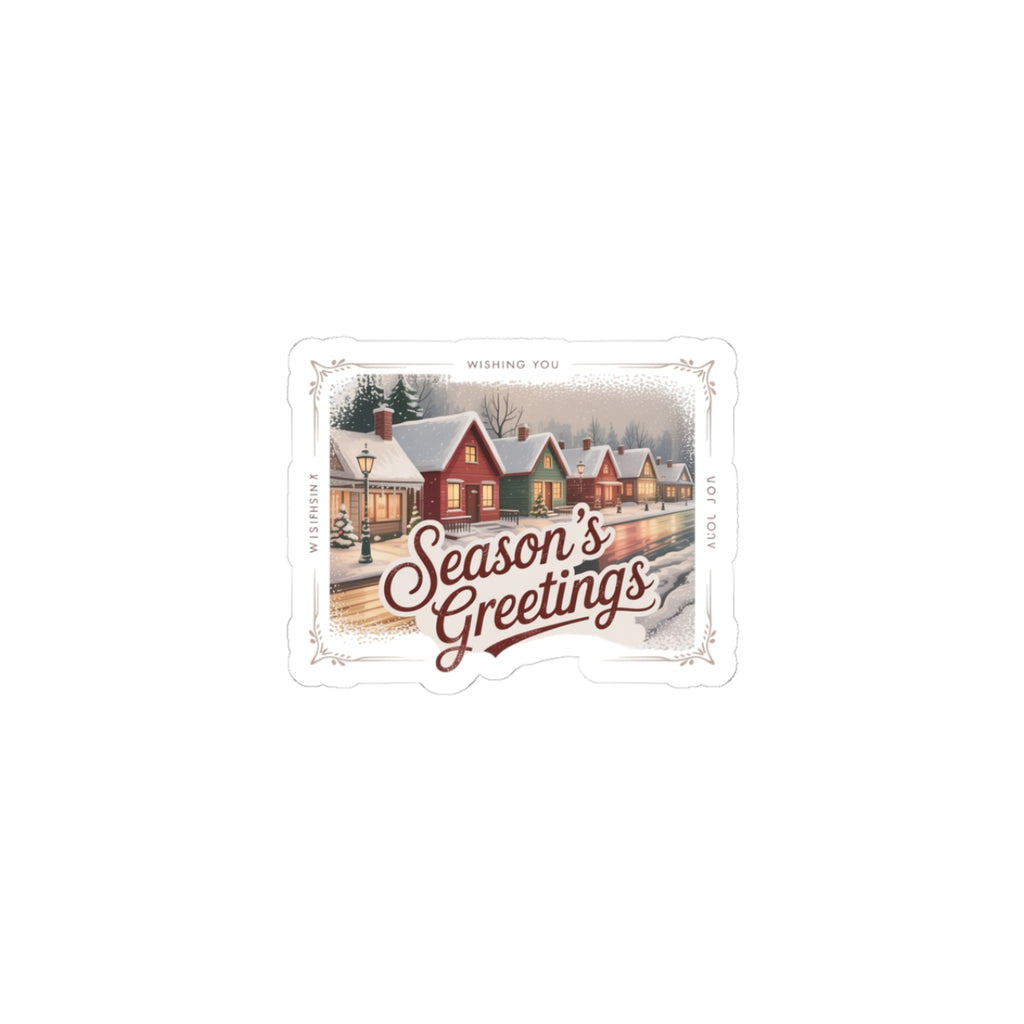 Season’s Greetings Vintage Christmas Postcard Kiss-Cut Sticker | Retro Holiday Card Design