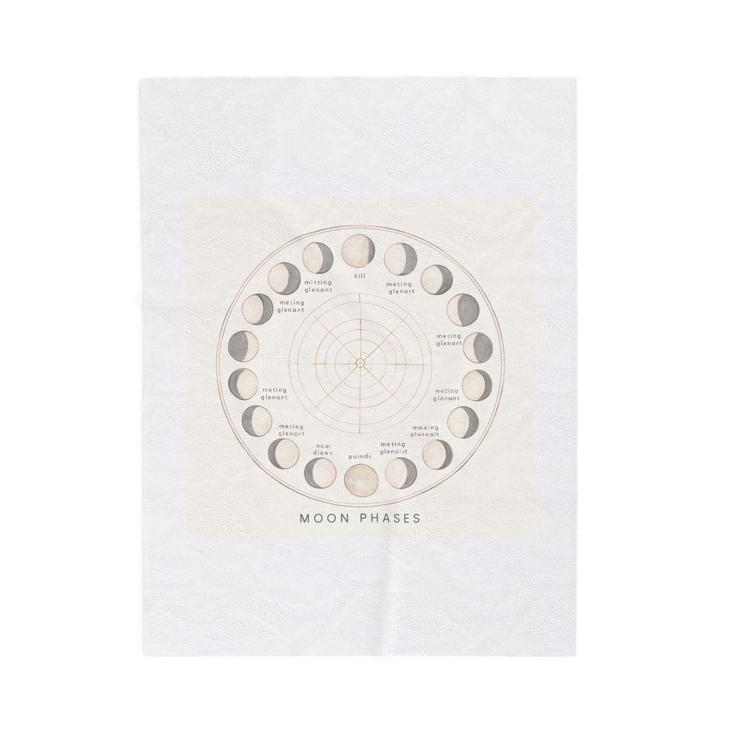 Moon Phases Velveteen Plush Blanket — Lunar Cycle Chart Throw for Astrology Lovers
