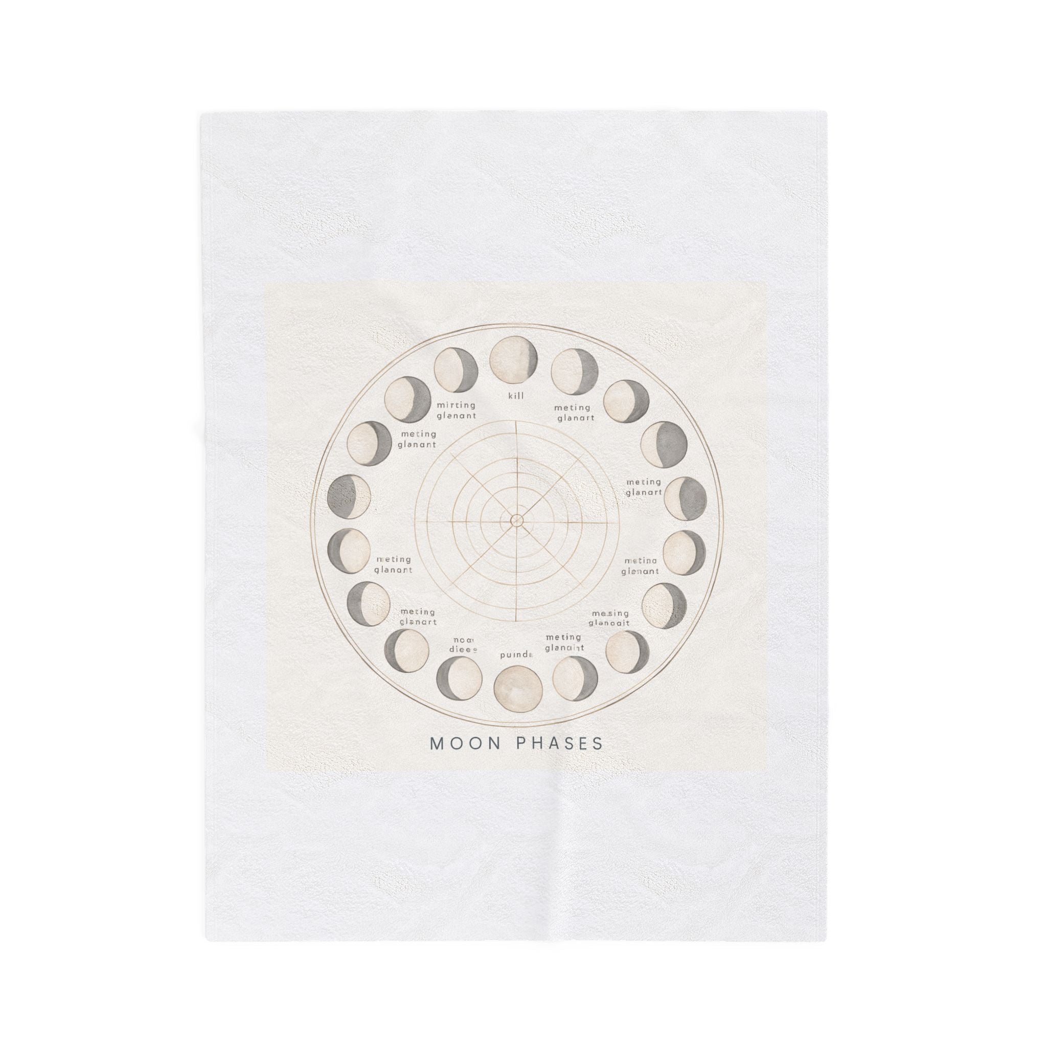 Moon Phases Velveteen Plush Blanket — Lunar Cycle Chart Throw for Astrology Lovers