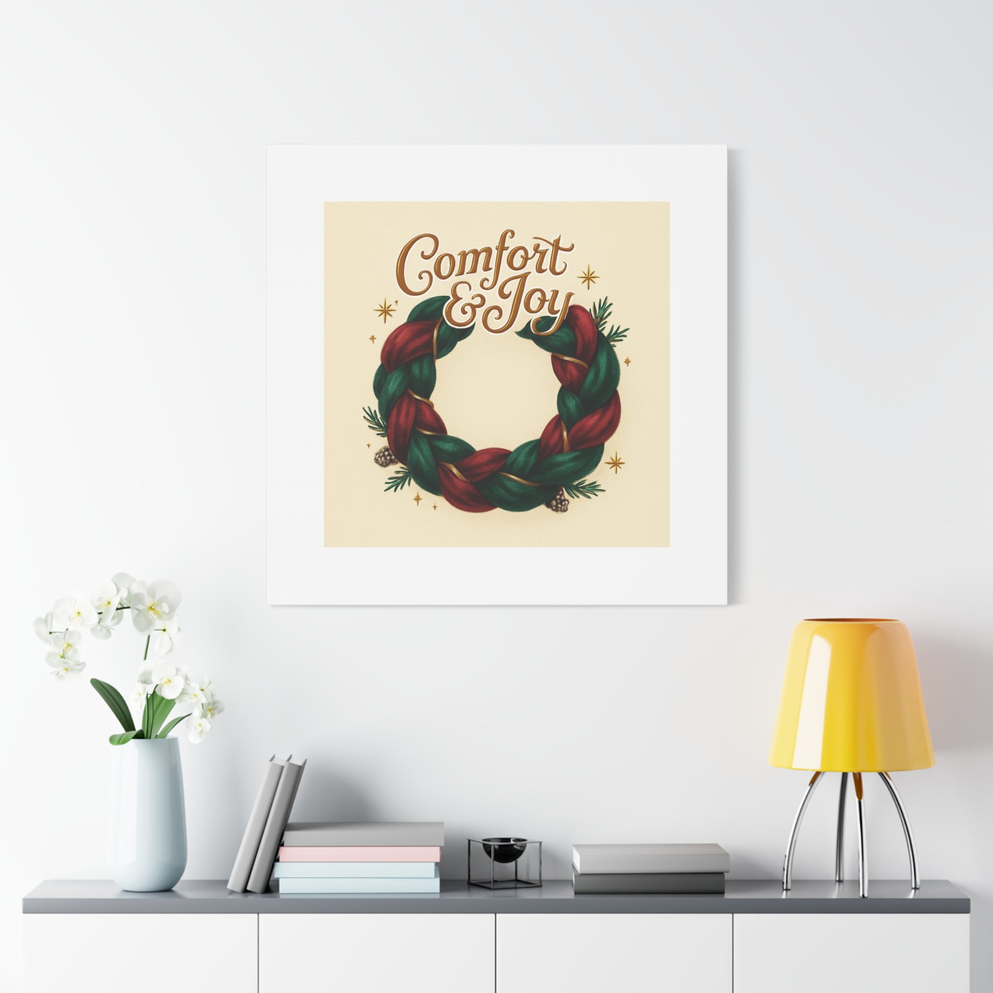 Christmas Wreath Canvas - "Comfort & Joy" Holiday Wall Art