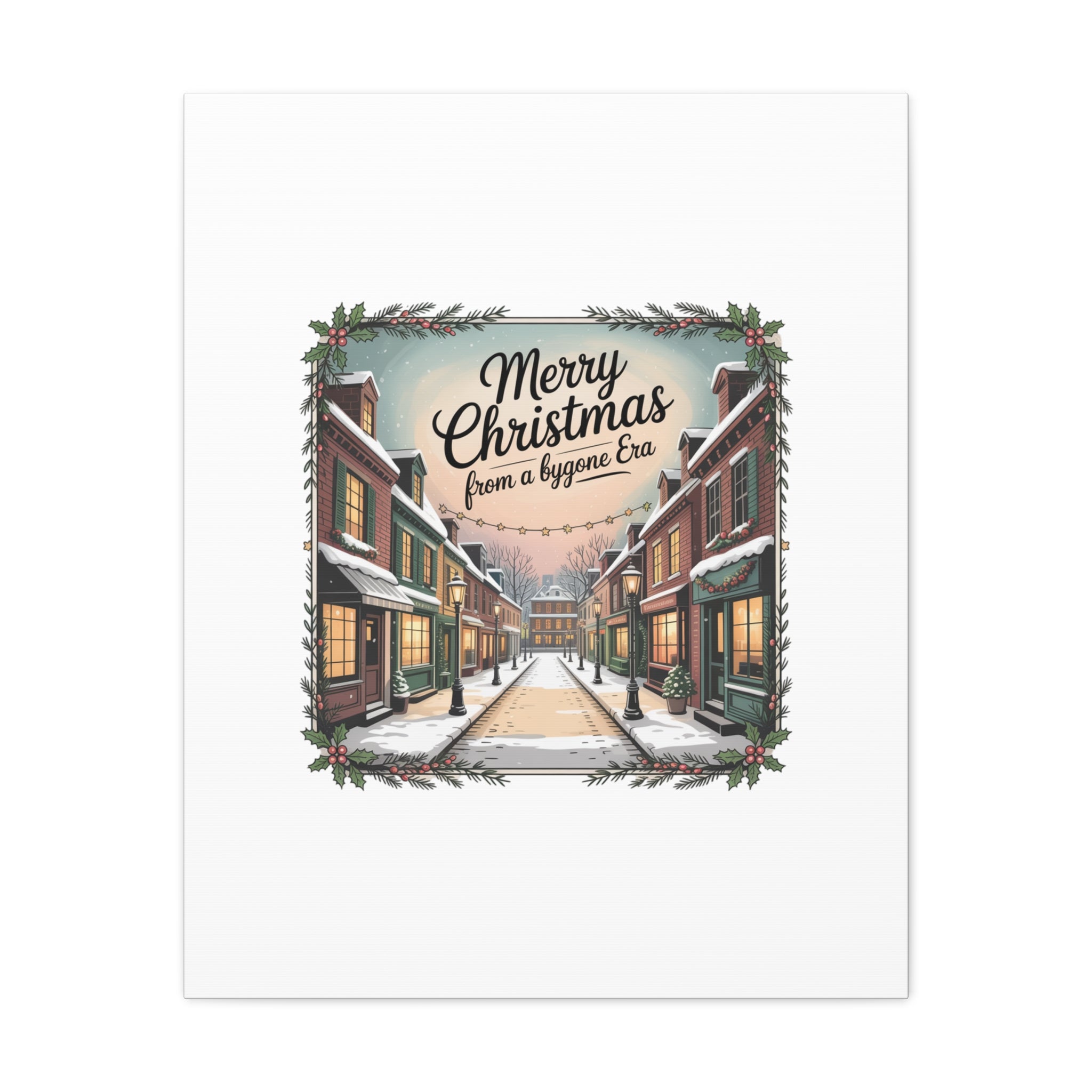 Merry Christmas Vintage Postcard Canvas | Retro Holiday Card Design