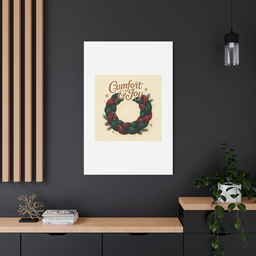 Christmas Wreath Canvas - "Comfort & Joy" Holiday Wall Art