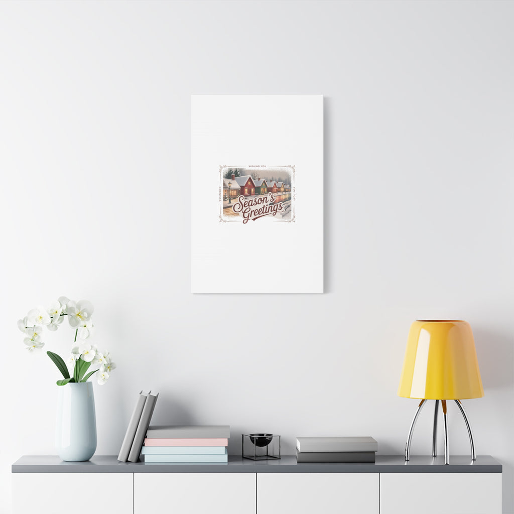 Season's Greetings Vintage Christmas Postcard Canvas | Retro Holiday Wall Art