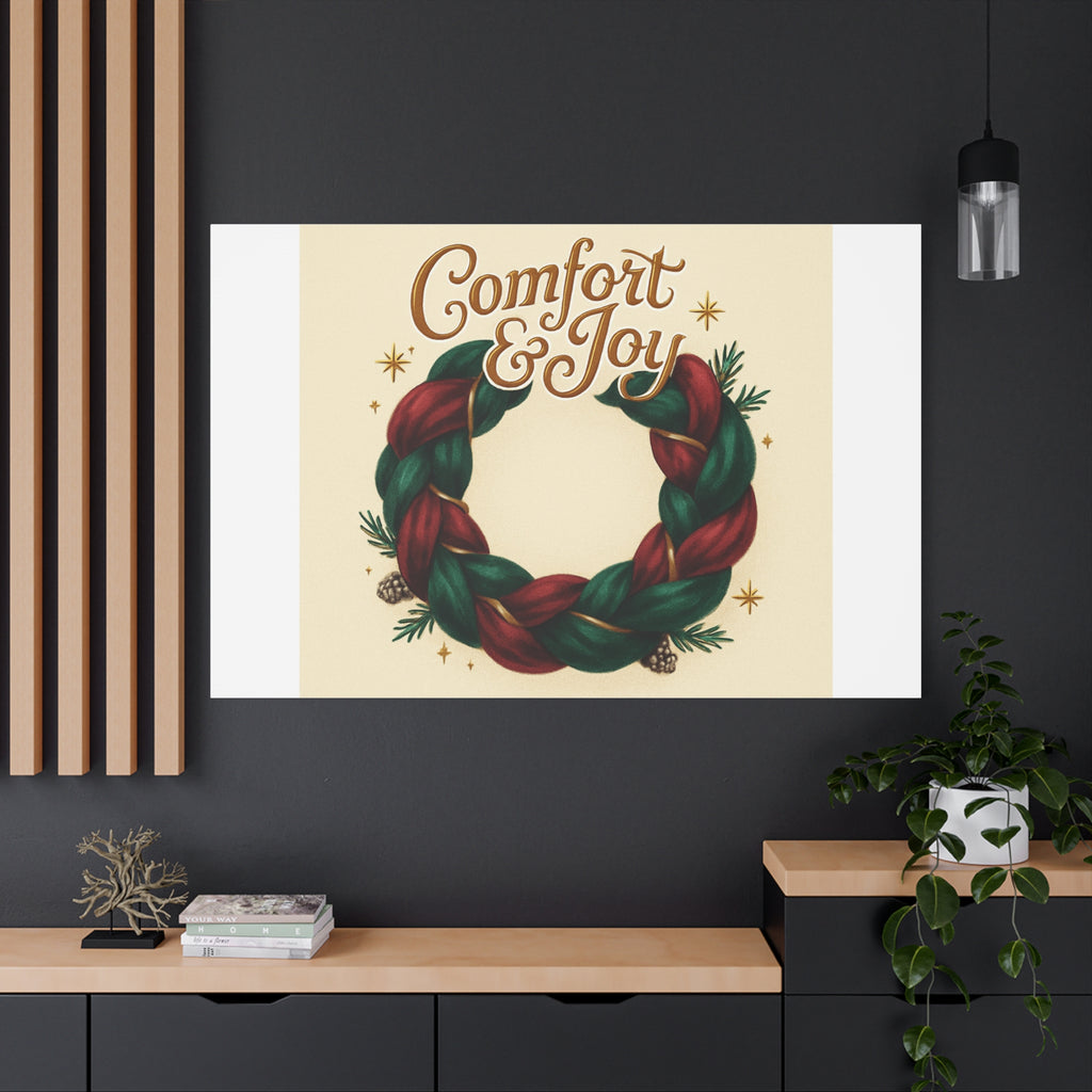 Christmas Wreath Canvas - "Comfort & Joy" Holiday Wall Art
