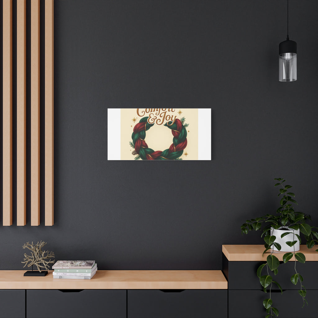 Christmas Wreath Canvas - "Comfort & Joy" Holiday Wall Art