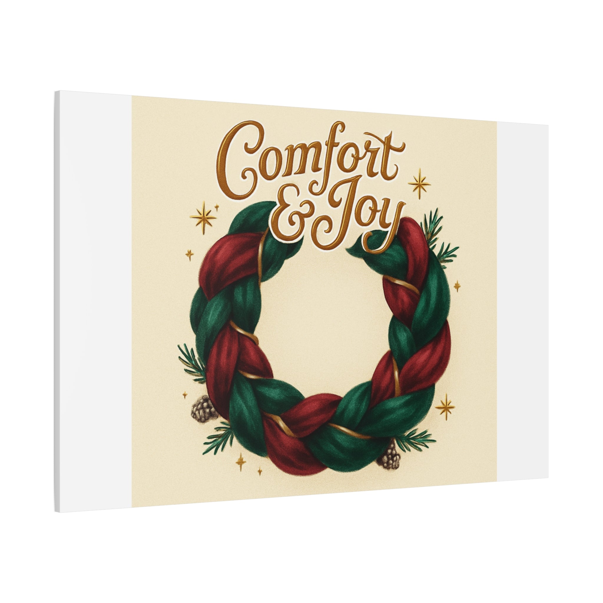 Christmas Wreath Canvas - "Comfort & Joy" Holiday Wall Art