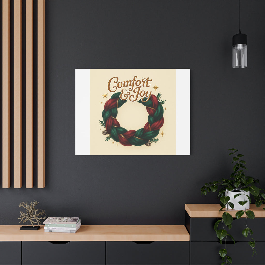 Christmas Wreath Canvas - "Comfort & Joy" Holiday Wall Art