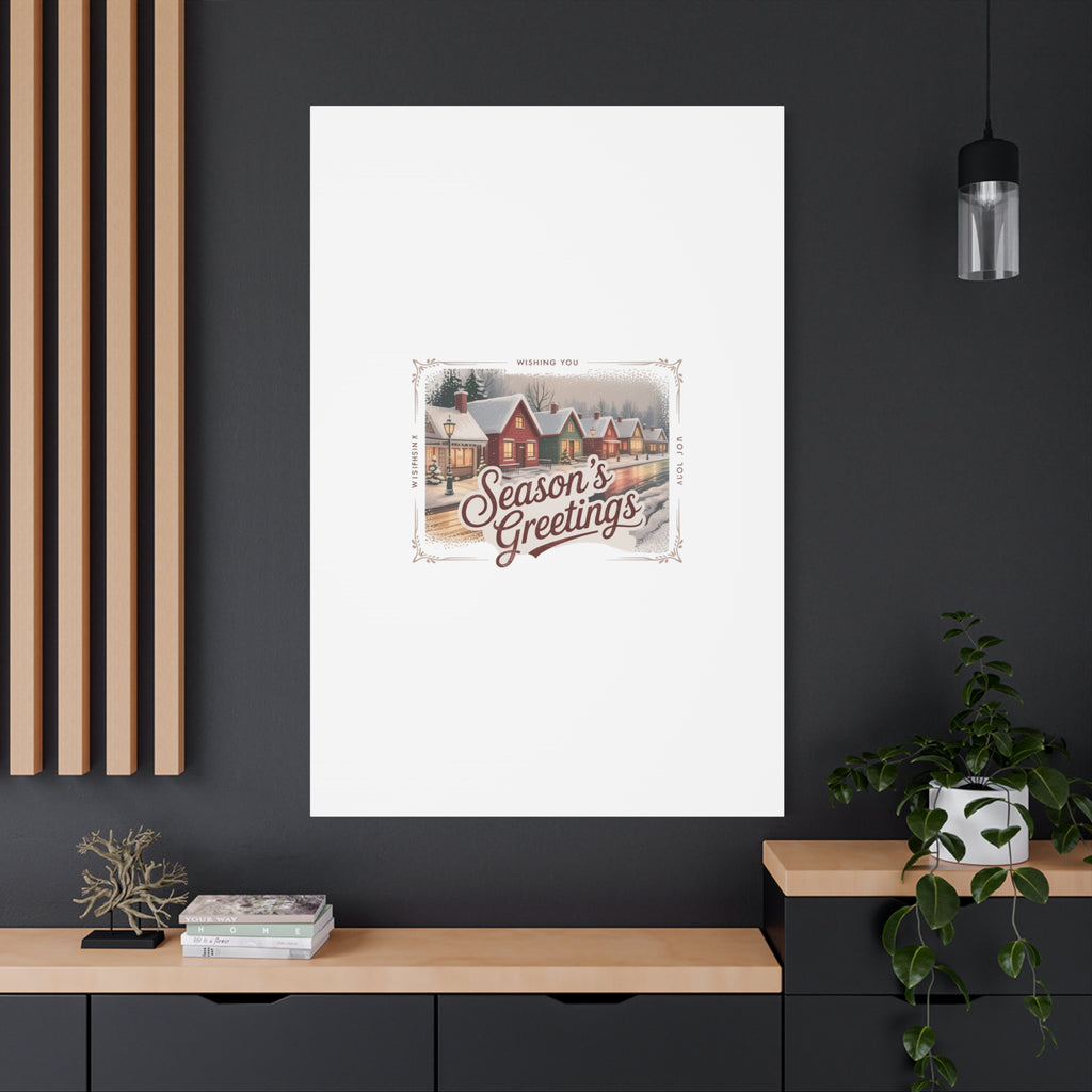 Season's Greetings Vintage Christmas Postcard Canvas | Retro Holiday Wall Art