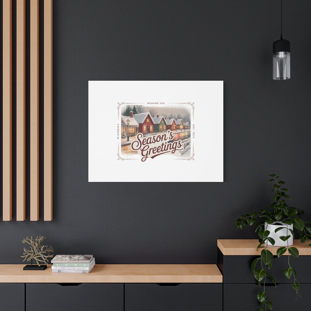 Season's Greetings Vintage Christmas Postcard Canvas | Retro Holiday Wall Art