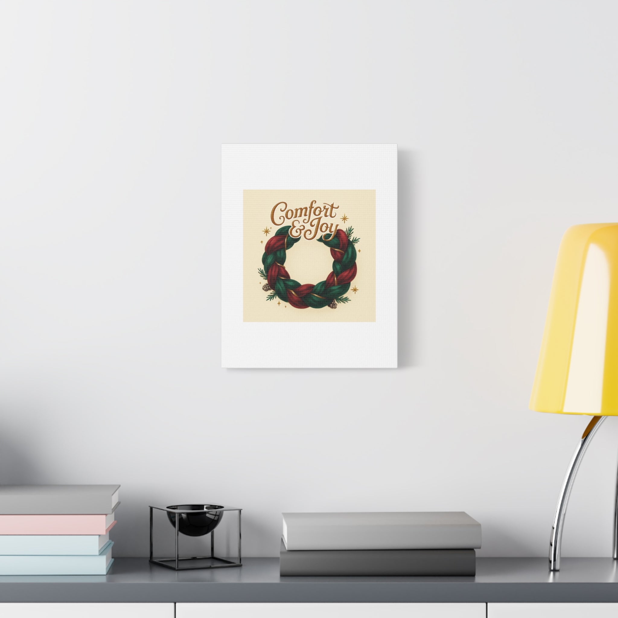 Christmas Wreath Canvas - "Comfort & Joy" Holiday Wall Art