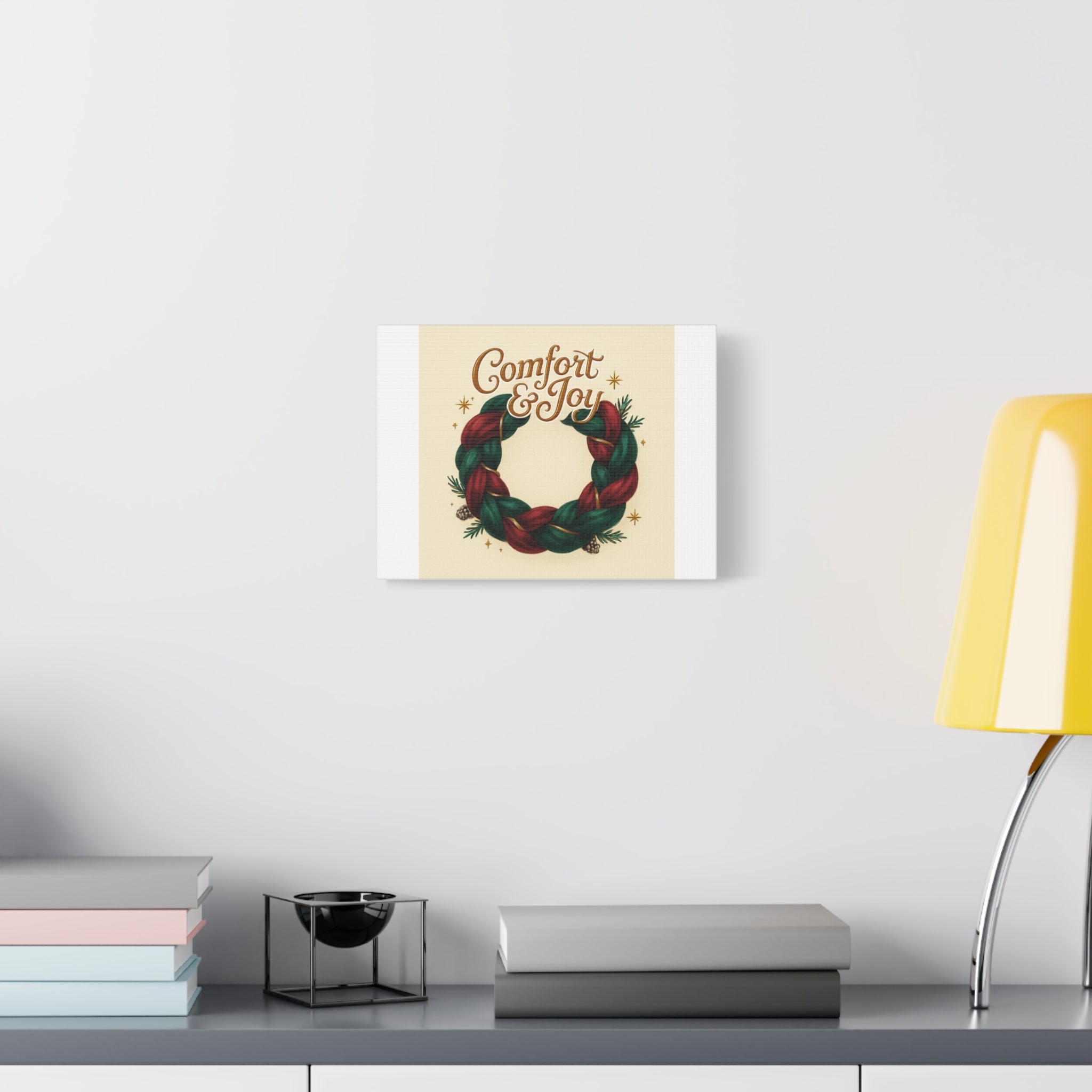 Christmas Wreath Canvas - "Comfort & Joy" Holiday Wall Art