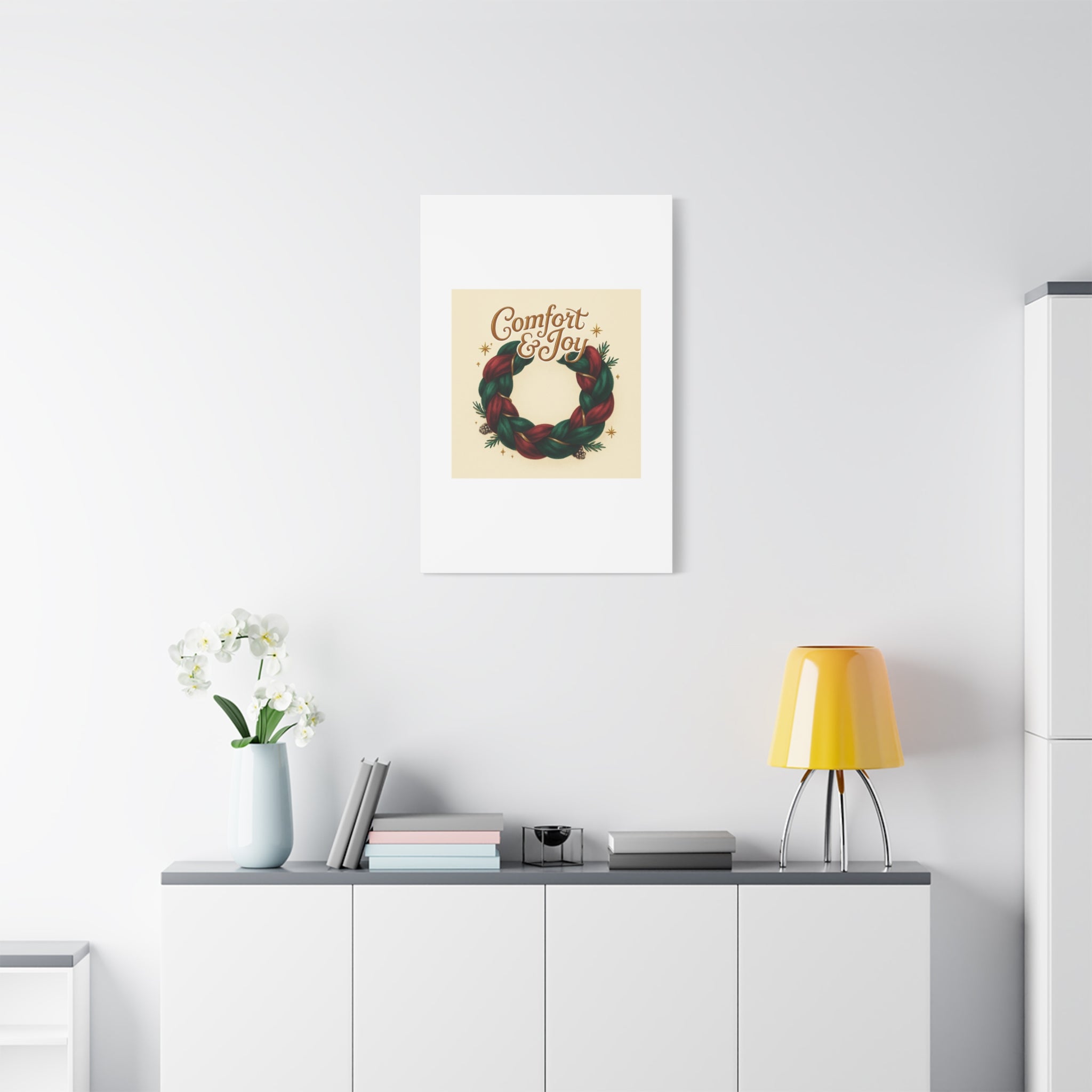 Christmas Wreath Canvas - "Comfort & Joy" Holiday Wall Art