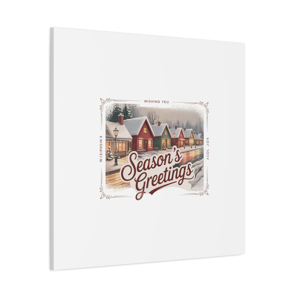 Season's Greetings Vintage Christmas Postcard Canvas | Retro Holiday Wall Art