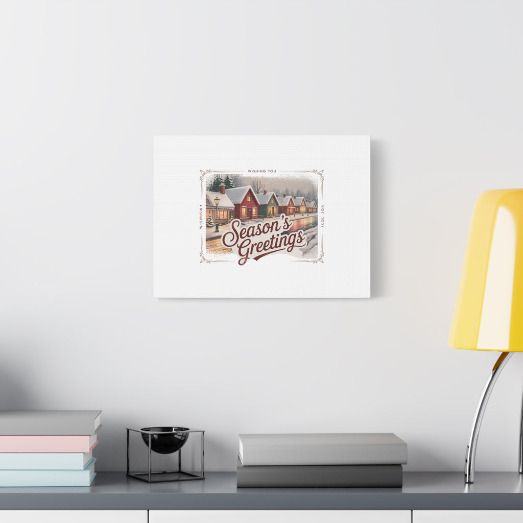 Season's Greetings Vintage Christmas Postcard Canvas | Retro Holiday Wall Art
