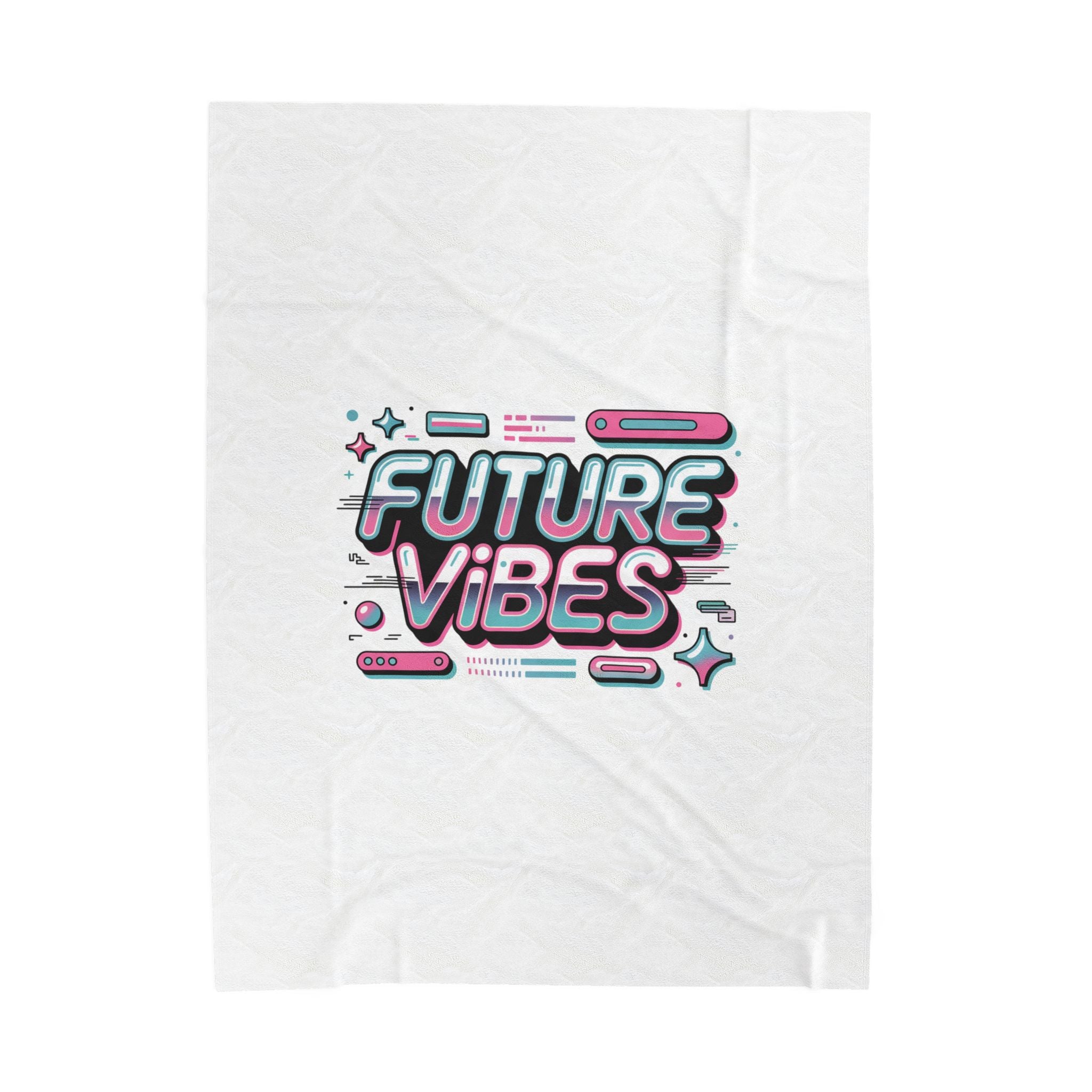 Future Vibes Velveteen Blanket | Y2K cyber holo retro tech chrome text
