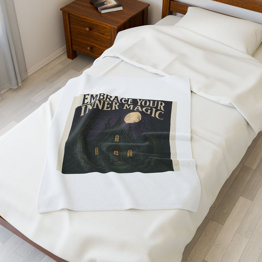Velveteen Plush Blanket — "Embrace Your Inner Magic" Cottage Moonlight Throw