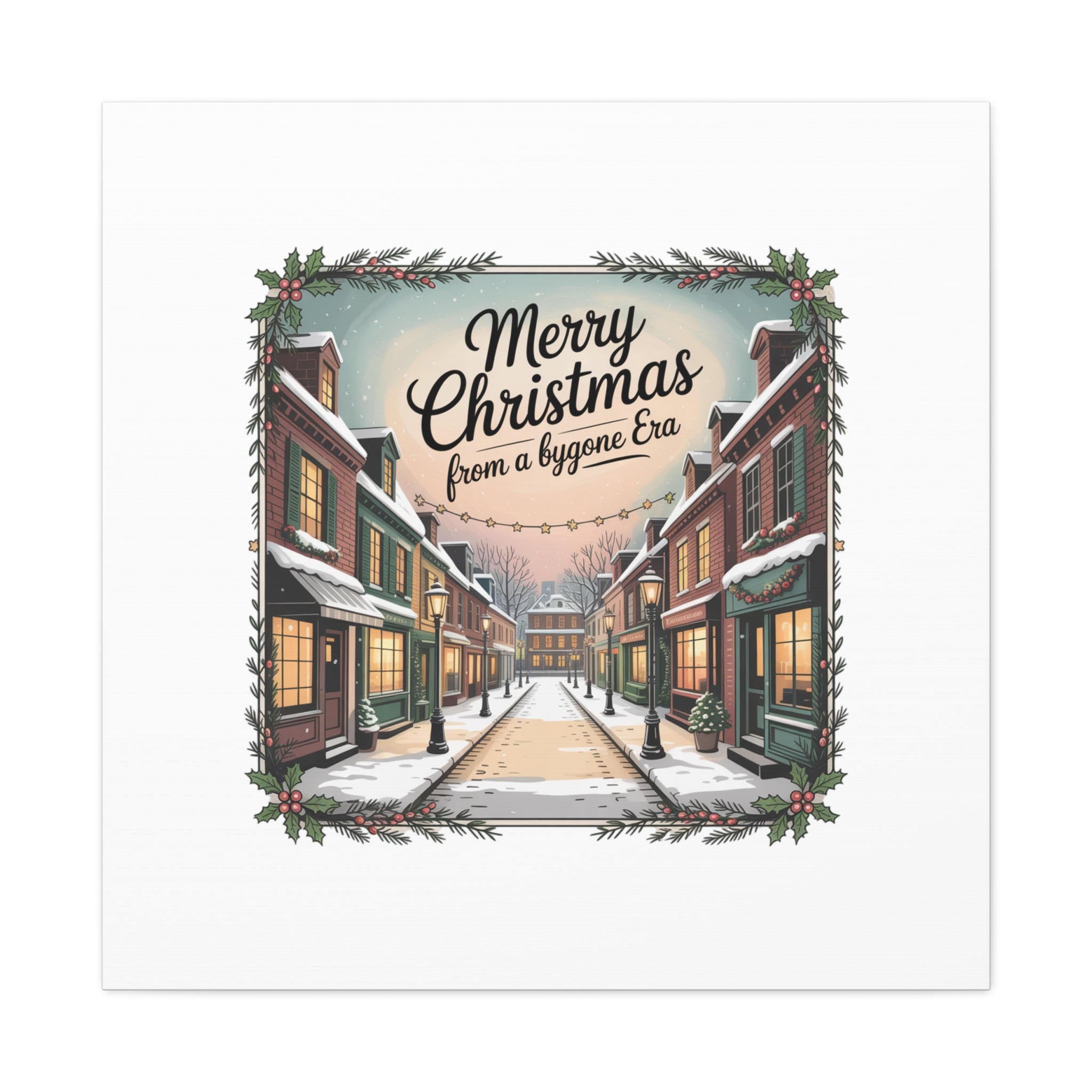 Merry Christmas Vintage Postcard Canvas | Retro Holiday Card Design