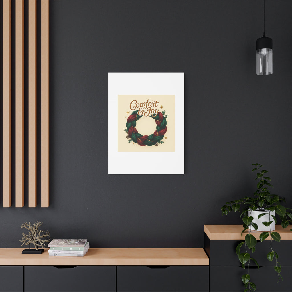 Christmas Wreath Canvas - "Comfort & Joy" Holiday Wall Art